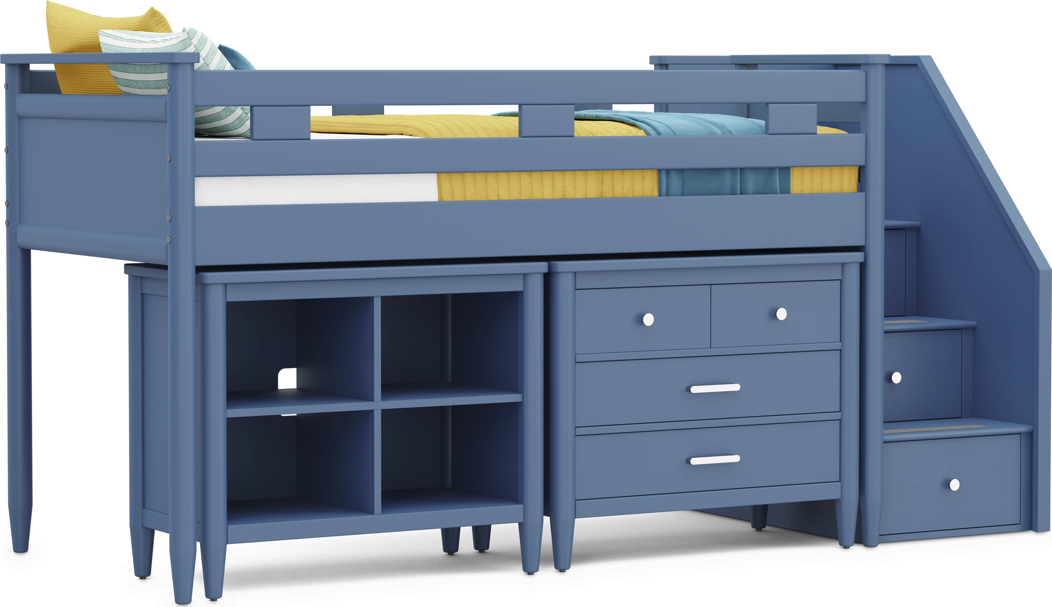 Kids Modern Colors Slate Blue Twin Step Loft with Loft Chest and Bookcase - Thumbnail - Image 1