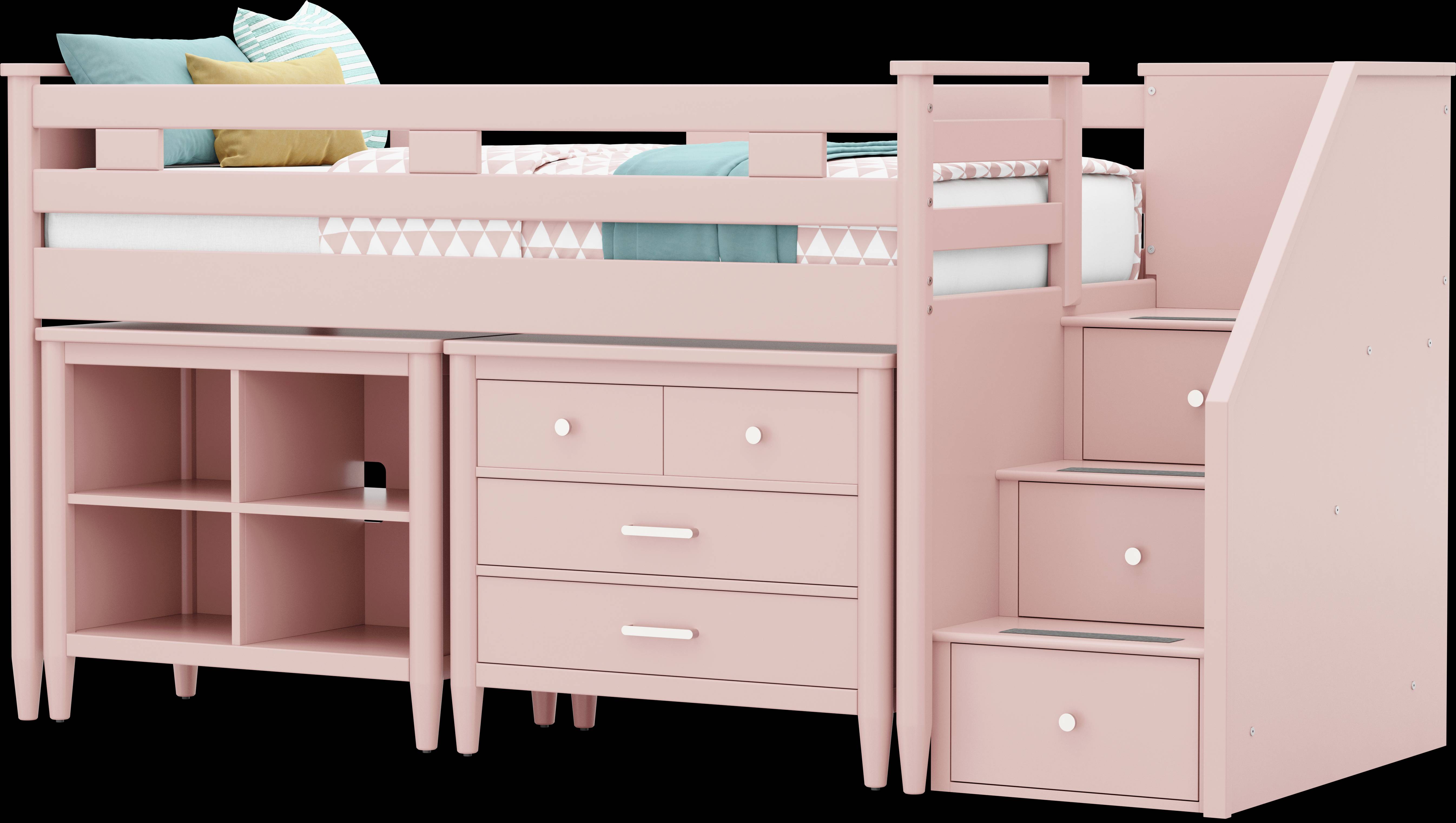 Kids Modern Colors Pink Twin Step Loft with Loft Chest and Bookcase - Thumbnail - Image 1