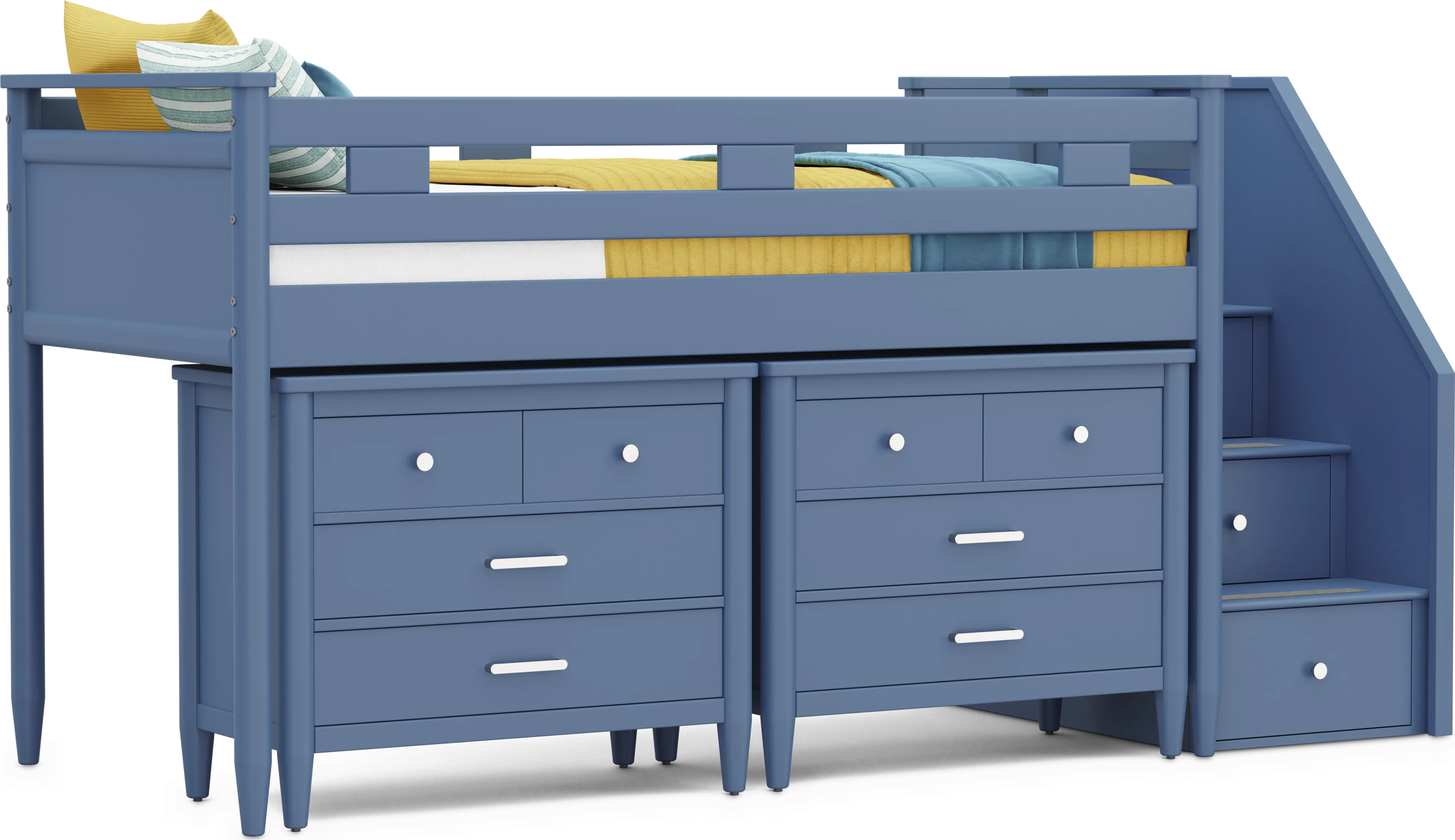 Kids Modern Colors Slate Blue Twin Step Loft with Loft Chests - Thumbnail - Image 1