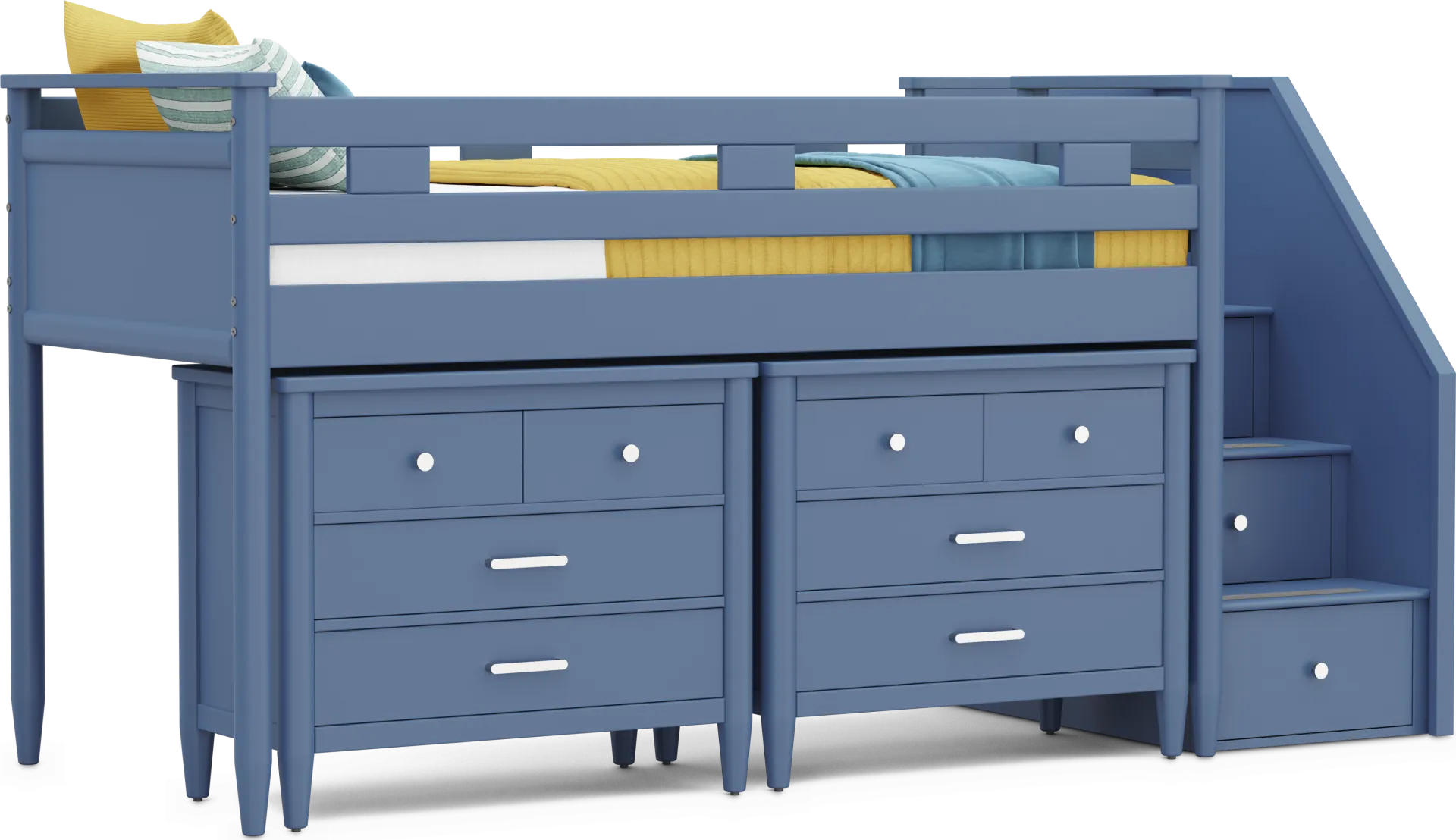 Kids Modern Colors Slate Blue Twin Step Loft with Loft Chests - Image 1