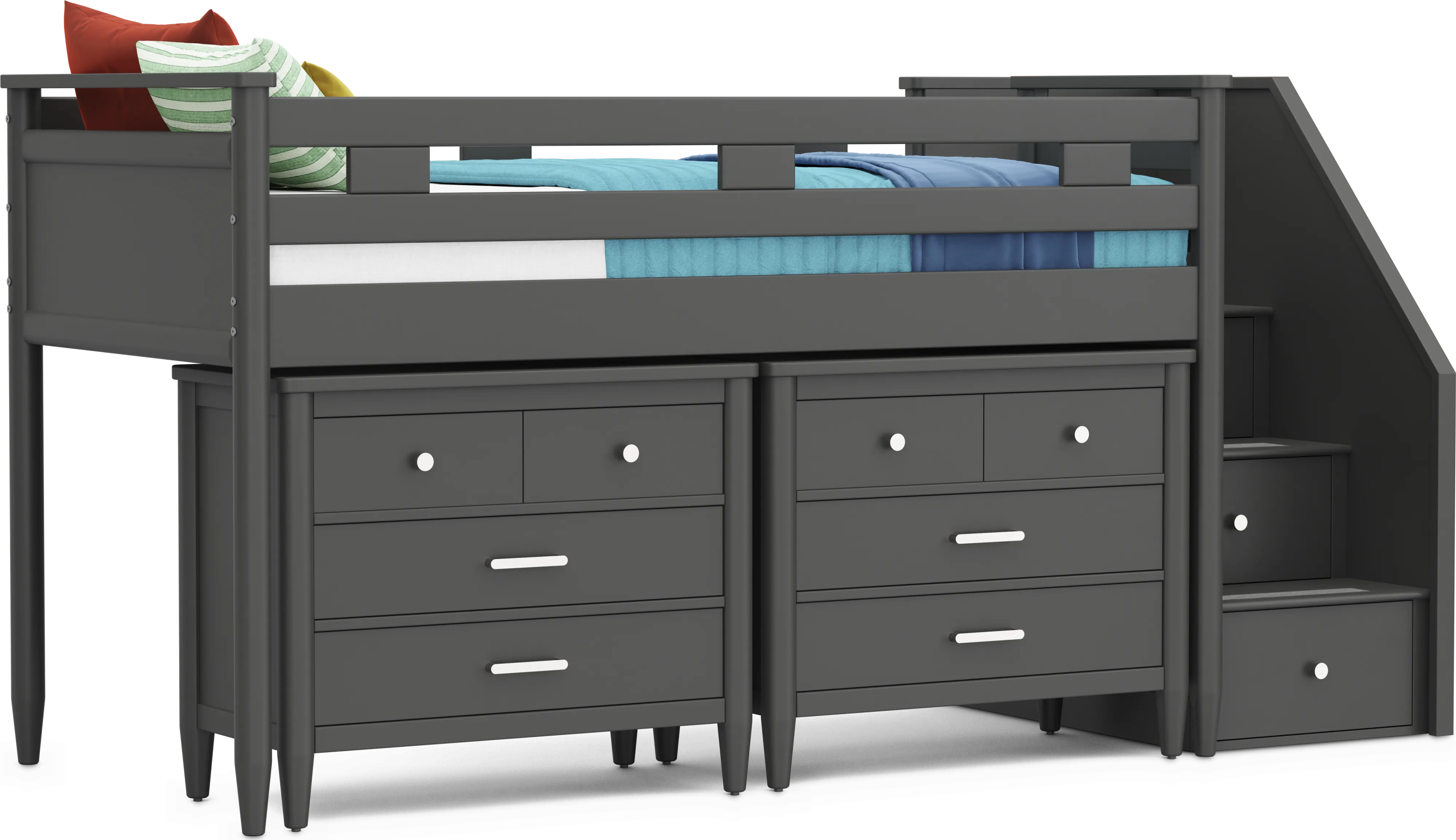Kids Modern Colors Iron Ore Twin Step Loft with Loft Chests - Thumbnail - Image 1
