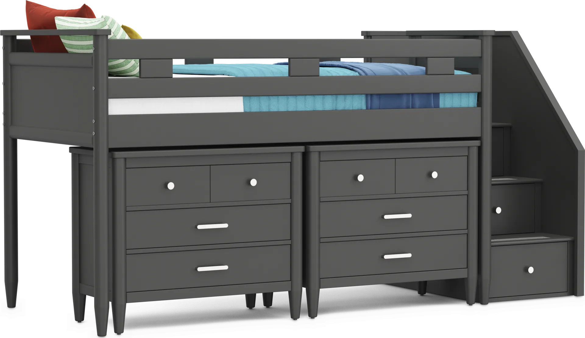 Kids Modern Colors Iron Ore Twin Step Loft with Loft Chests - Image 1