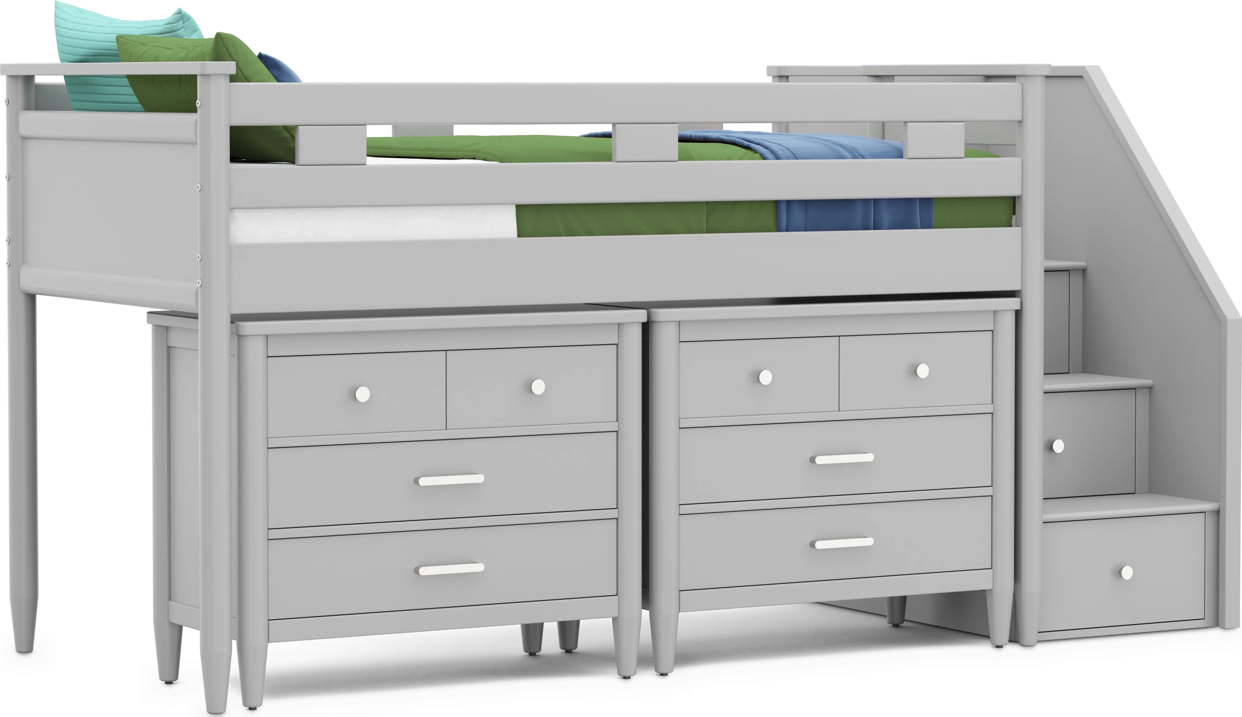 Kids Modern Colors Light Gray Twin Step Loft with Loft Chests - Thumbnail - Image 1