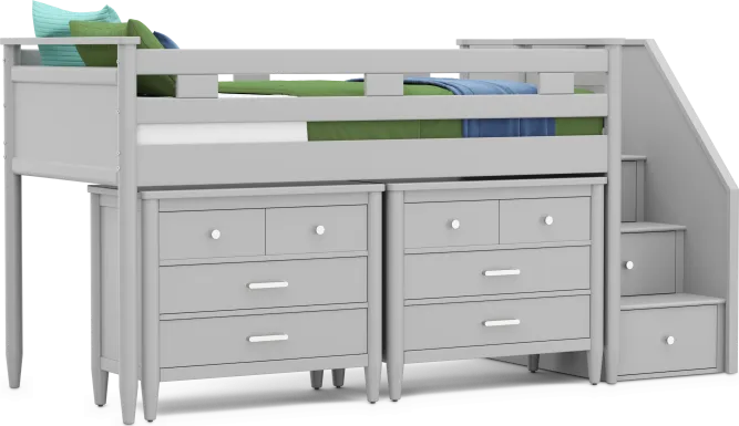 Kids Modern Colors Light Gray Twin Step Loft with Loft Chests