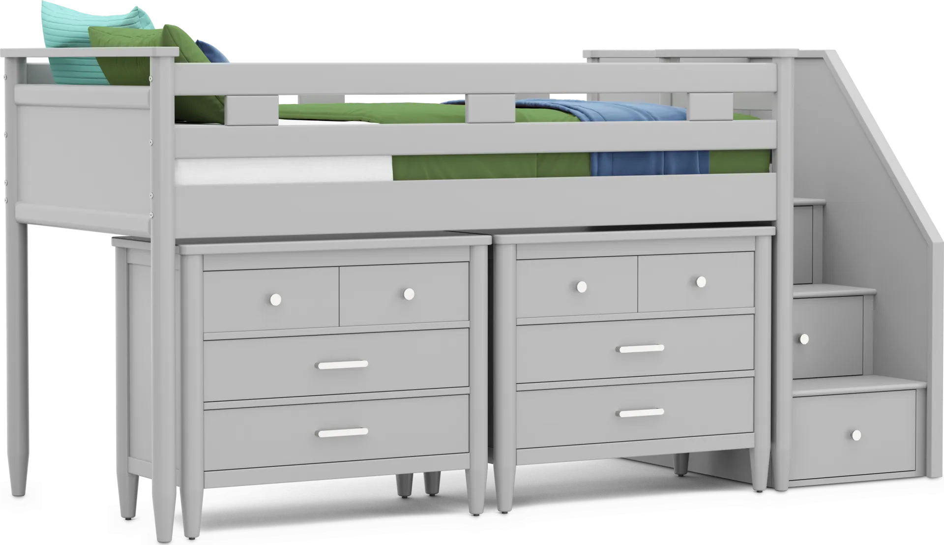 Kids Modern Colors Light Gray Twin Step Loft with Loft Chests - Image 1