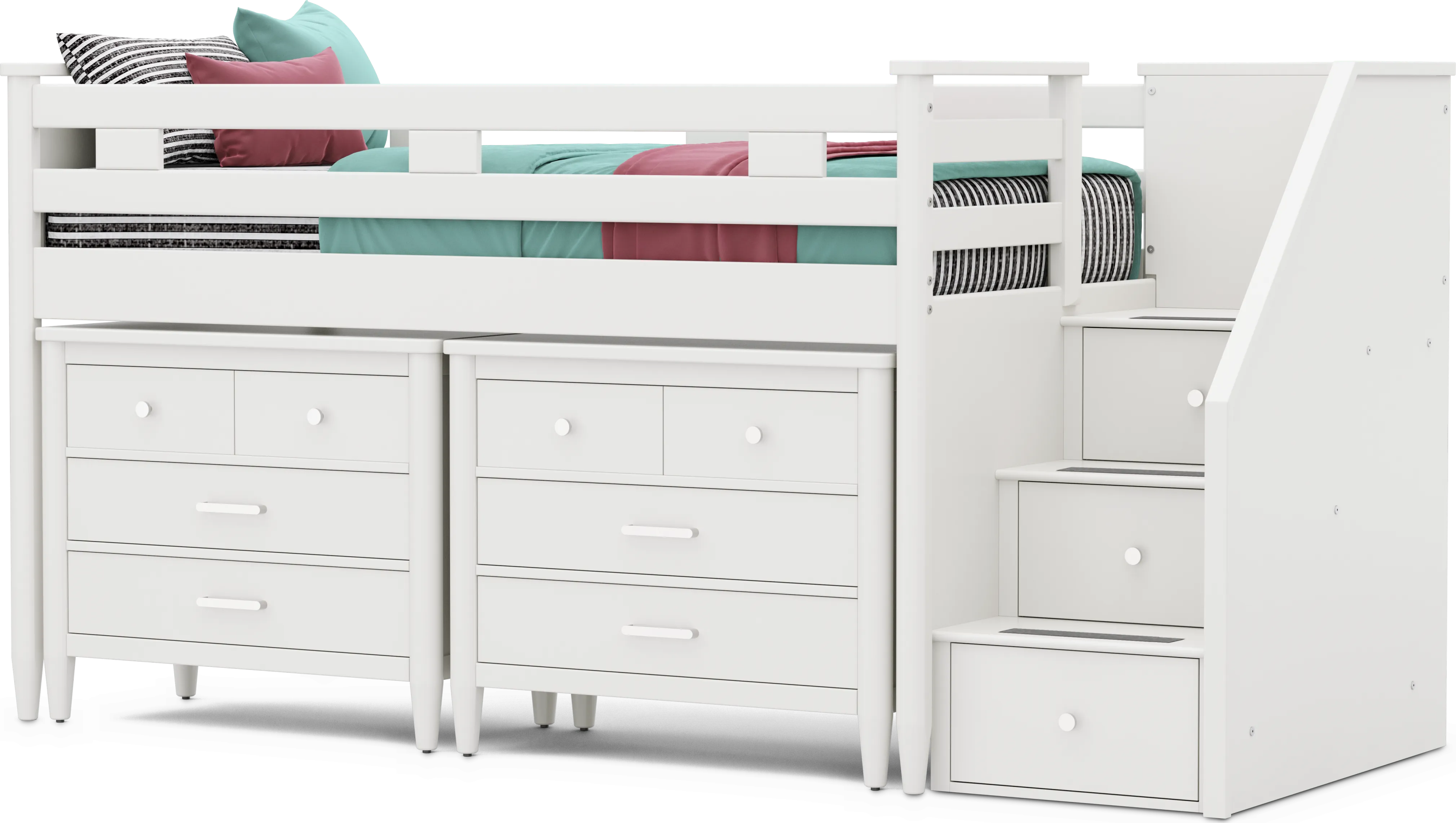 Kids Modern Colors White Twin Step Loft with Loft Chests - Thumbnail - Image 1