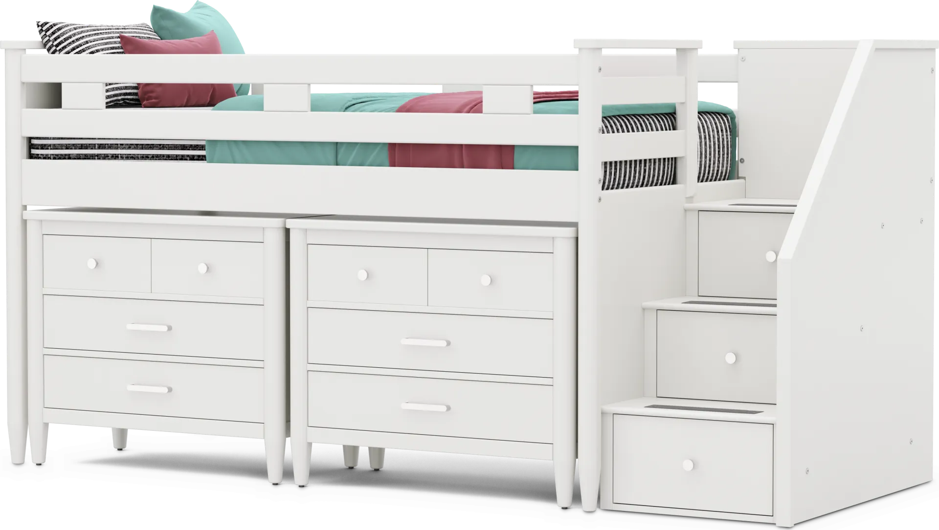 Kids Modern Colors White Twin Step Loft with Loft Chests - Image 1