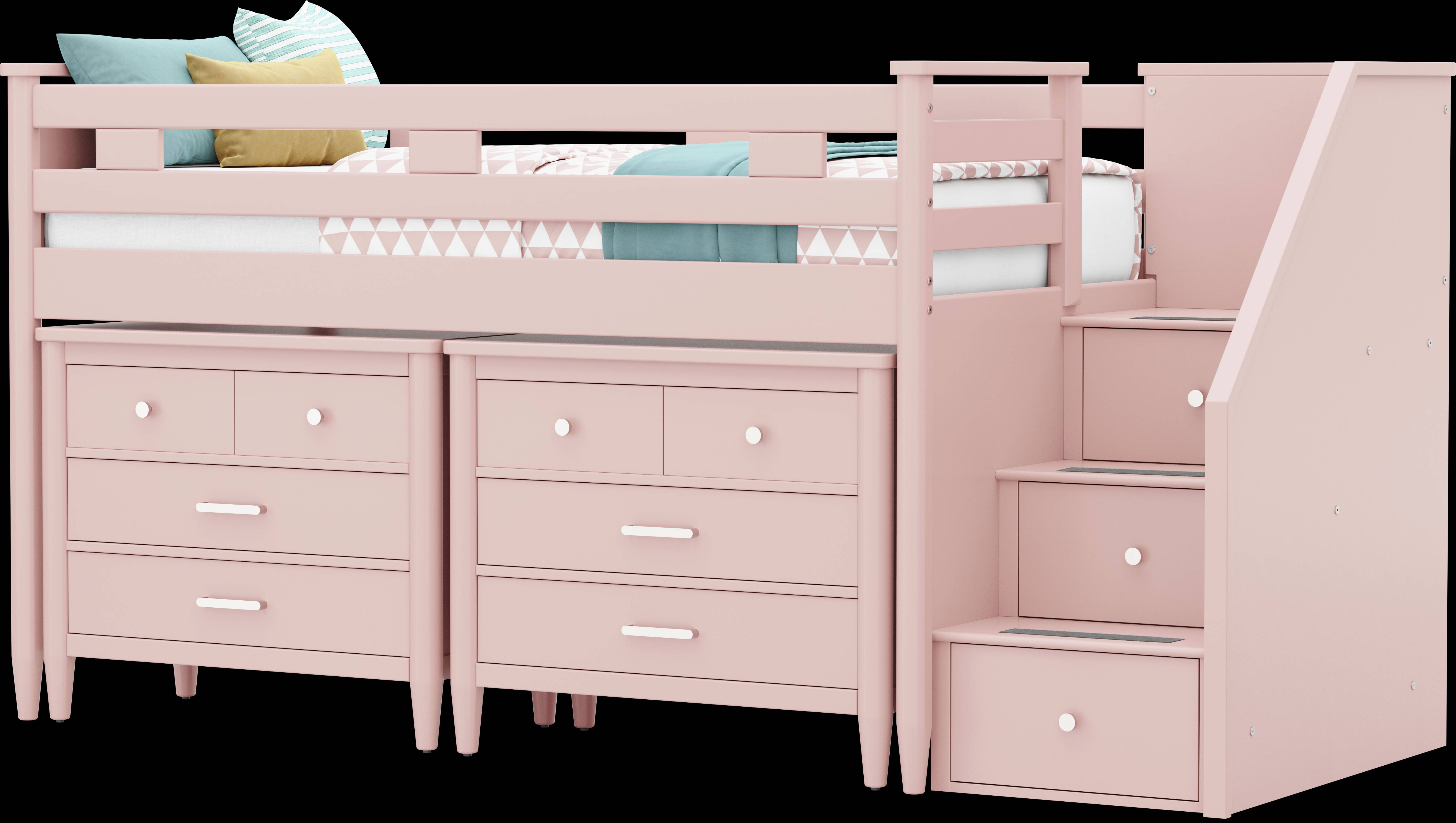 Kids Modern Colors Pink Twin Step Loft with Loft Chests - Thumbnail - Image 1