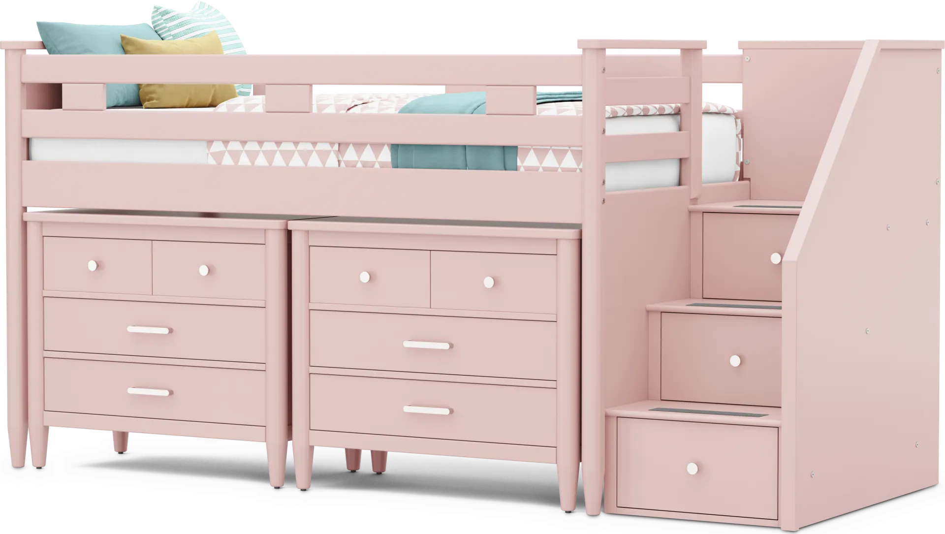 Kids Modern Colors Pink Twin Step Loft with Loft Chests - Image 1