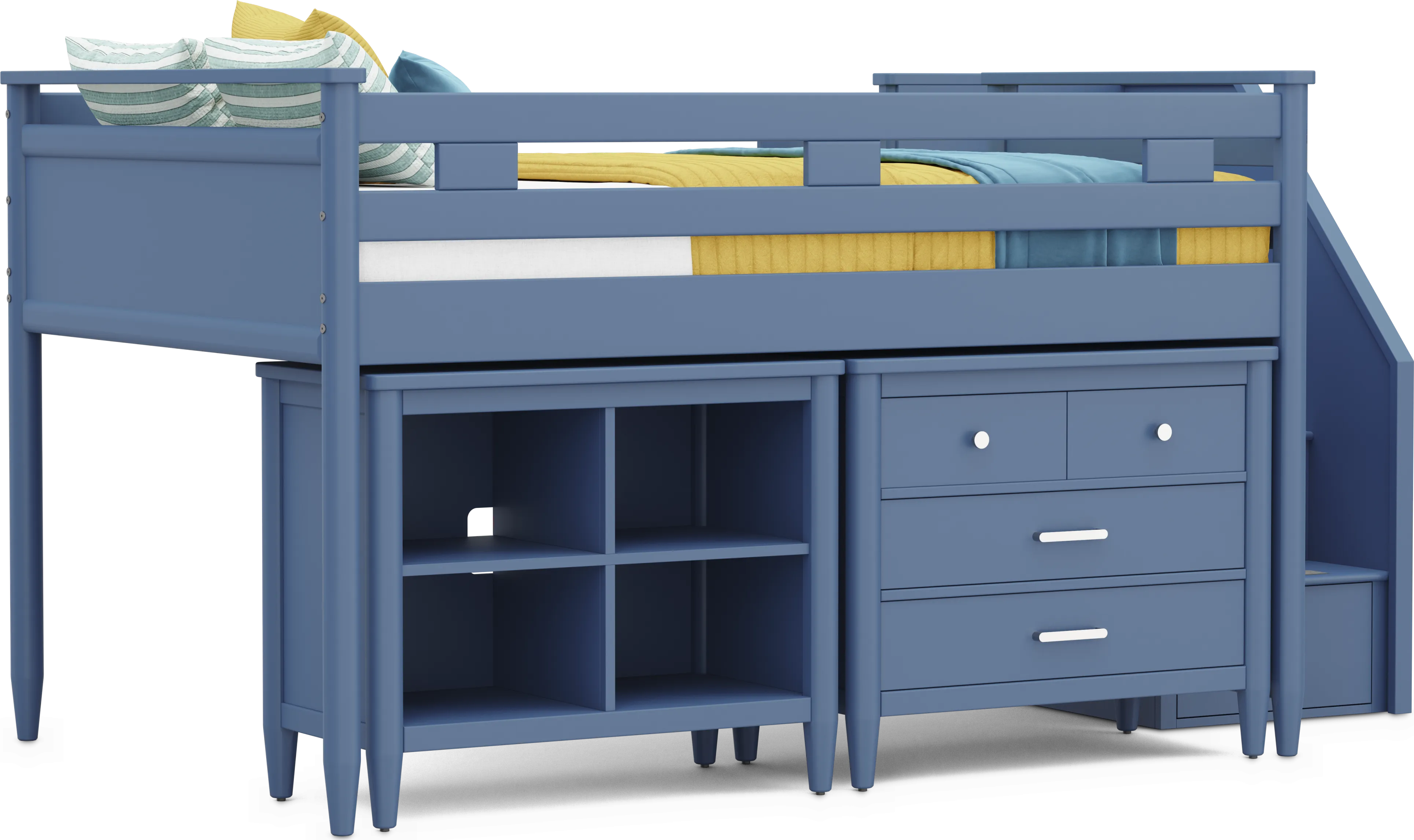 Kids Modern Colors Slate Blue Full Step Loft with Loft Chest and Bookcase - Thumbnail - Image 1