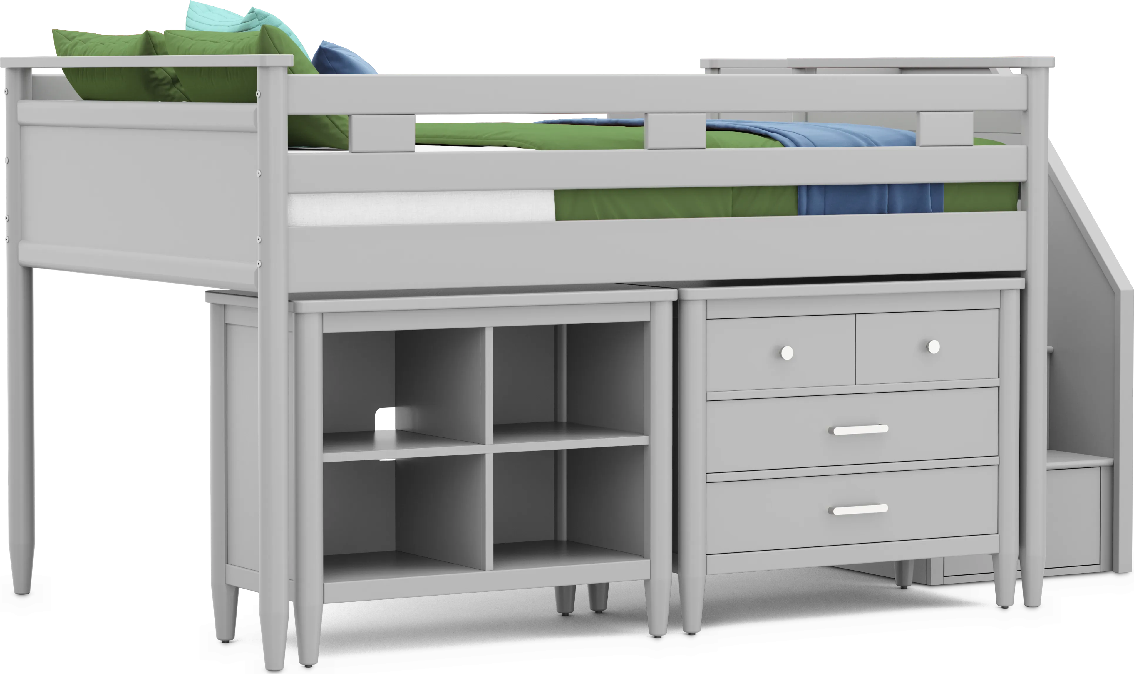 Kids Modern Colors Light Gray Full Step Loft with Loft Chest and Bookcase - Thumbnail - Image 1