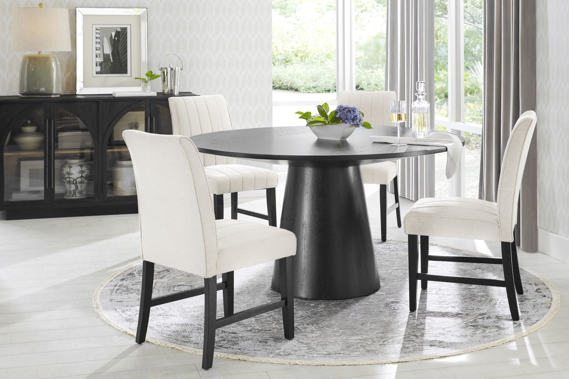 Kendall Black 5 Pc 59" Round Dining Room with White Side Chairs - Image 1