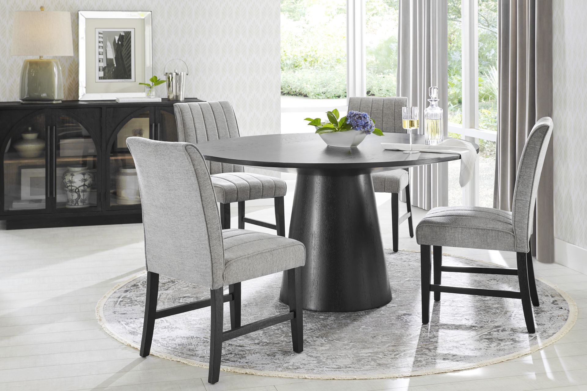 Kendall Black 5 Pc 59" Round Dining Room with Gray Side Chairs - Image 1