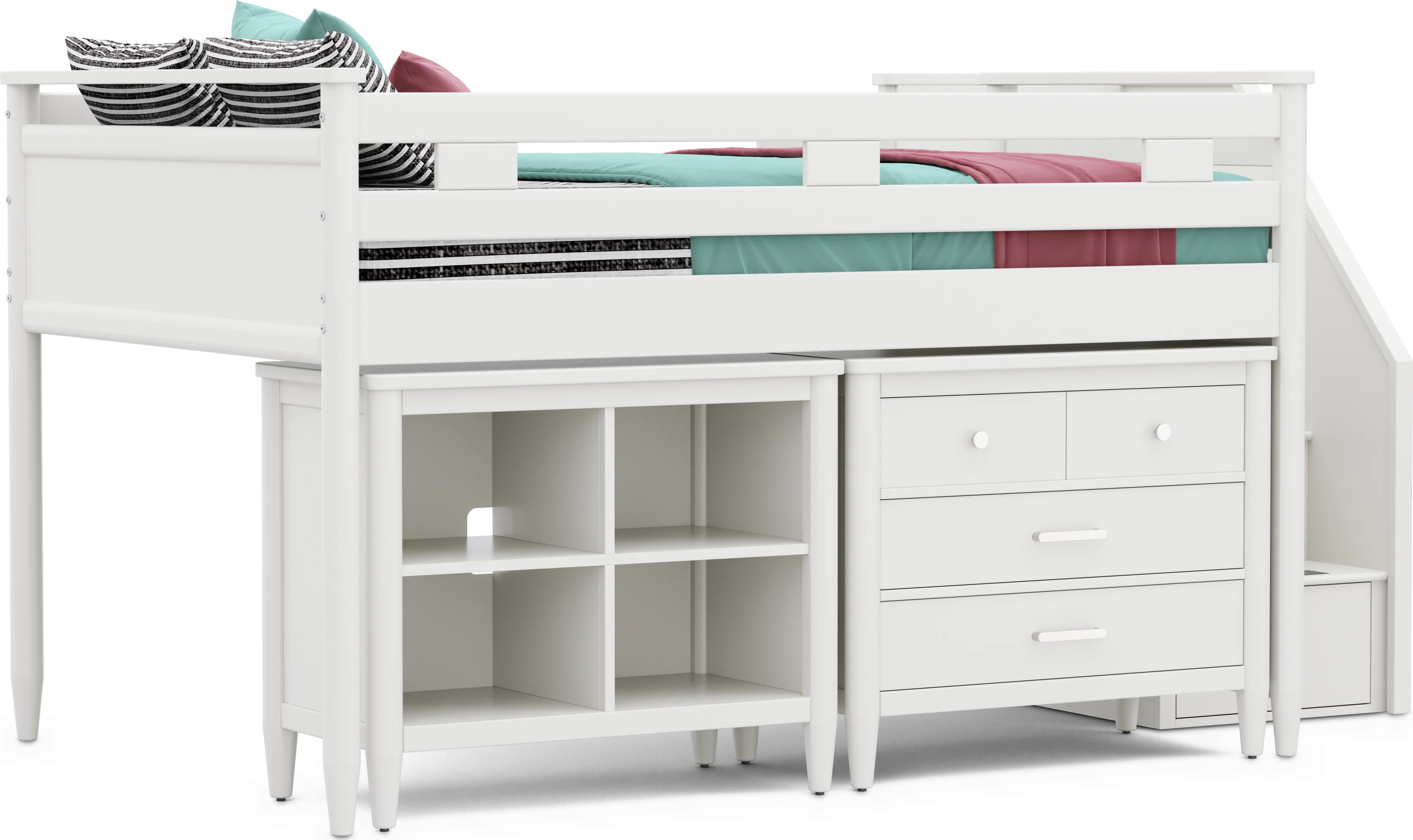 Kids Modern Colors White Full Step Loft with Loft Chest and Bookcase - Thumbnail - Image 1