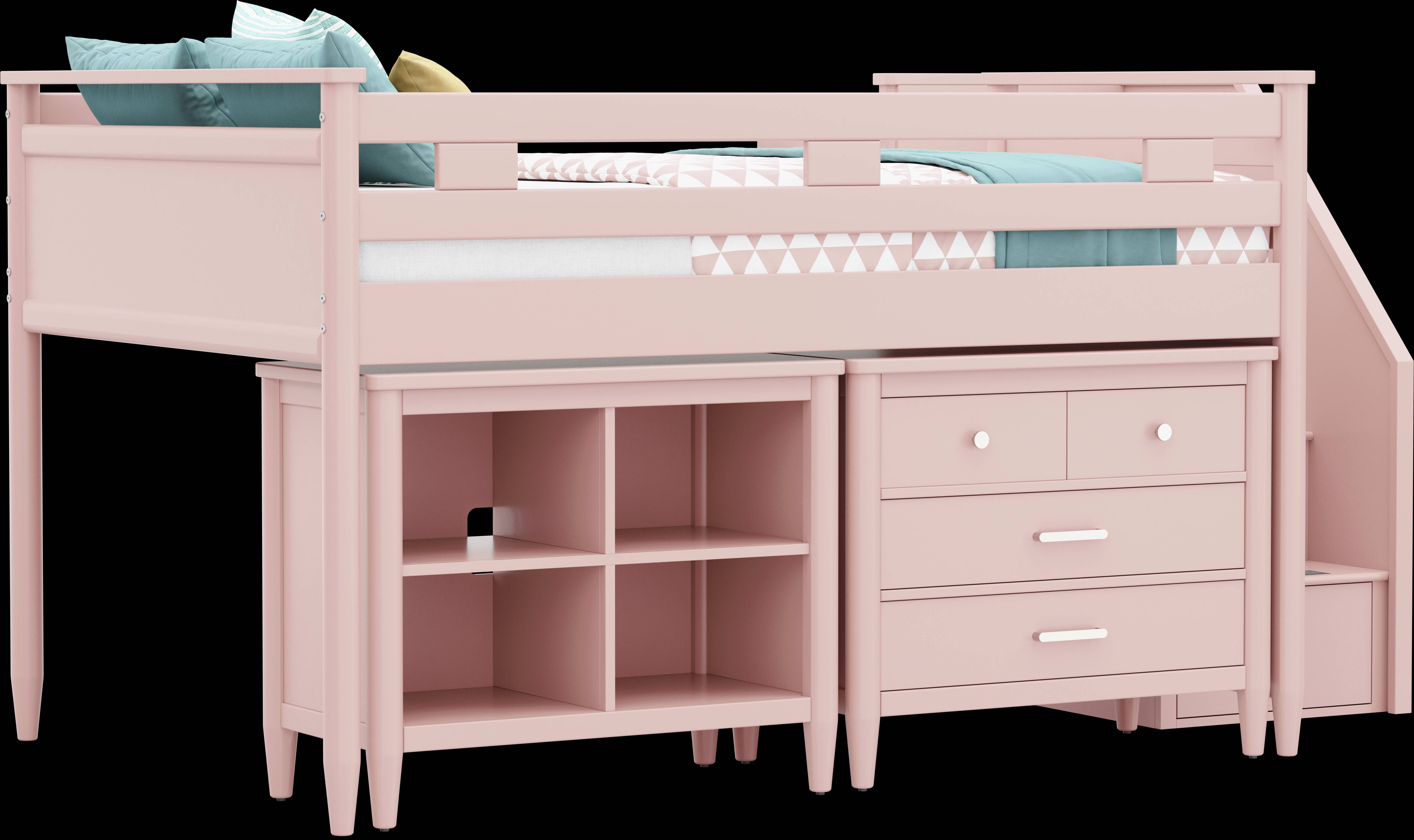Kids Modern Colors Pink Full Step Loft with Loft Chest and Bookcase - Thumbnail - Image 1