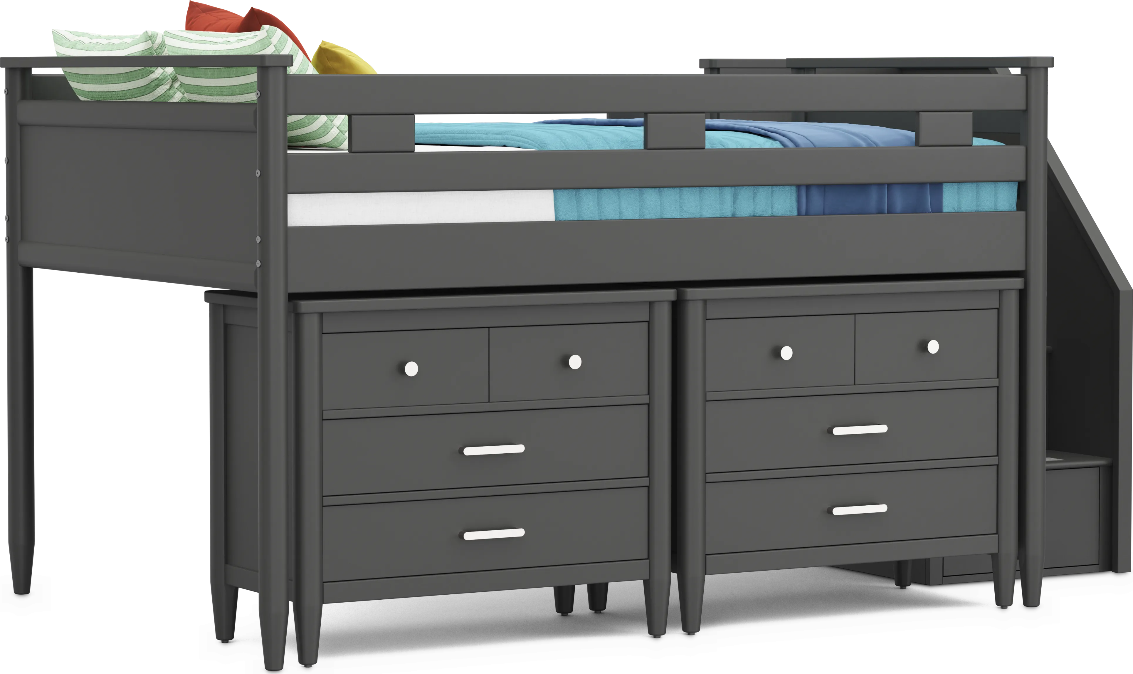 Kids Modern Colors Iron Ore Full Step Loft with Loft Chests - Thumbnail - Image 1