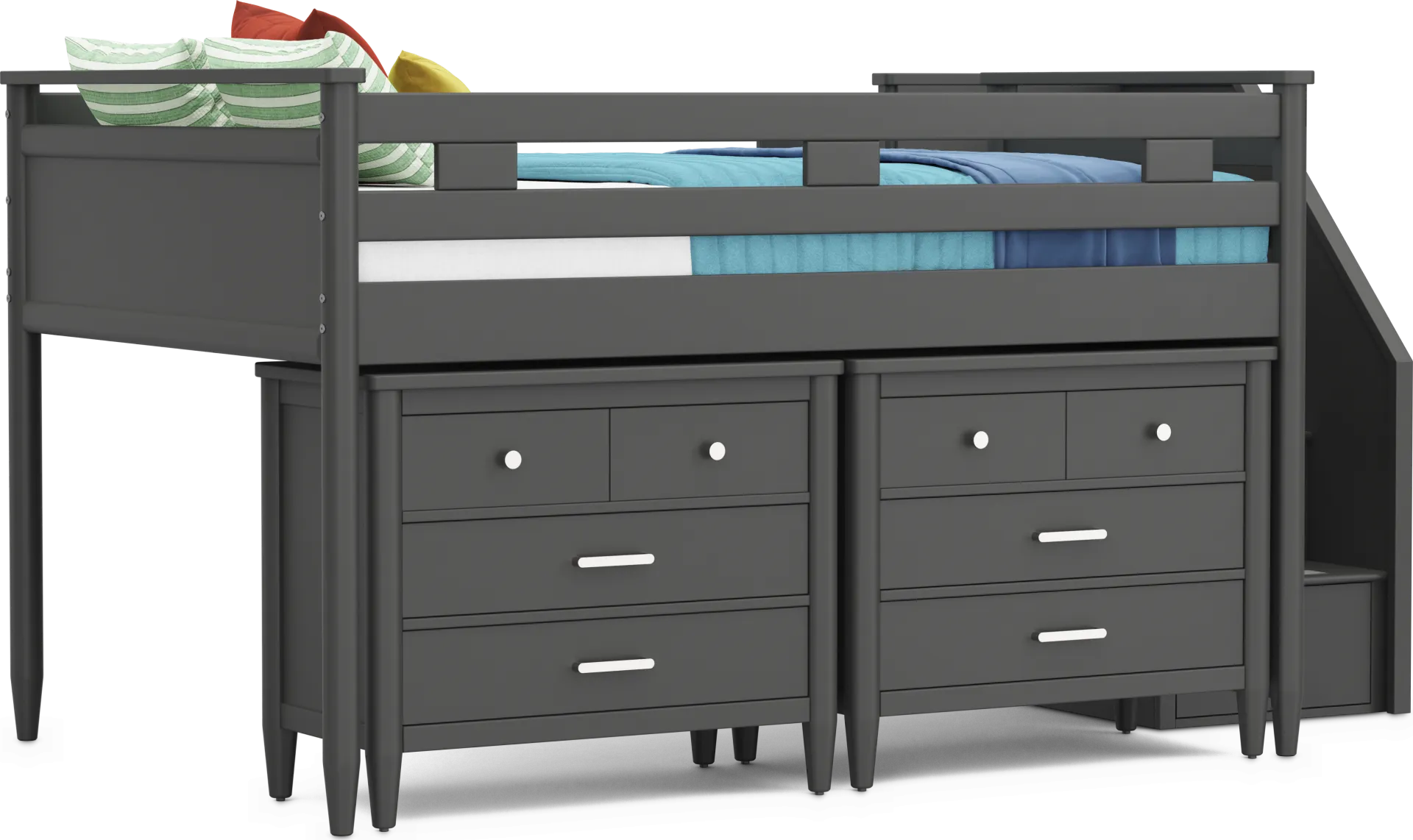 Kids Modern Colors Iron Ore Full Step Loft with Loft Chests - Image 1