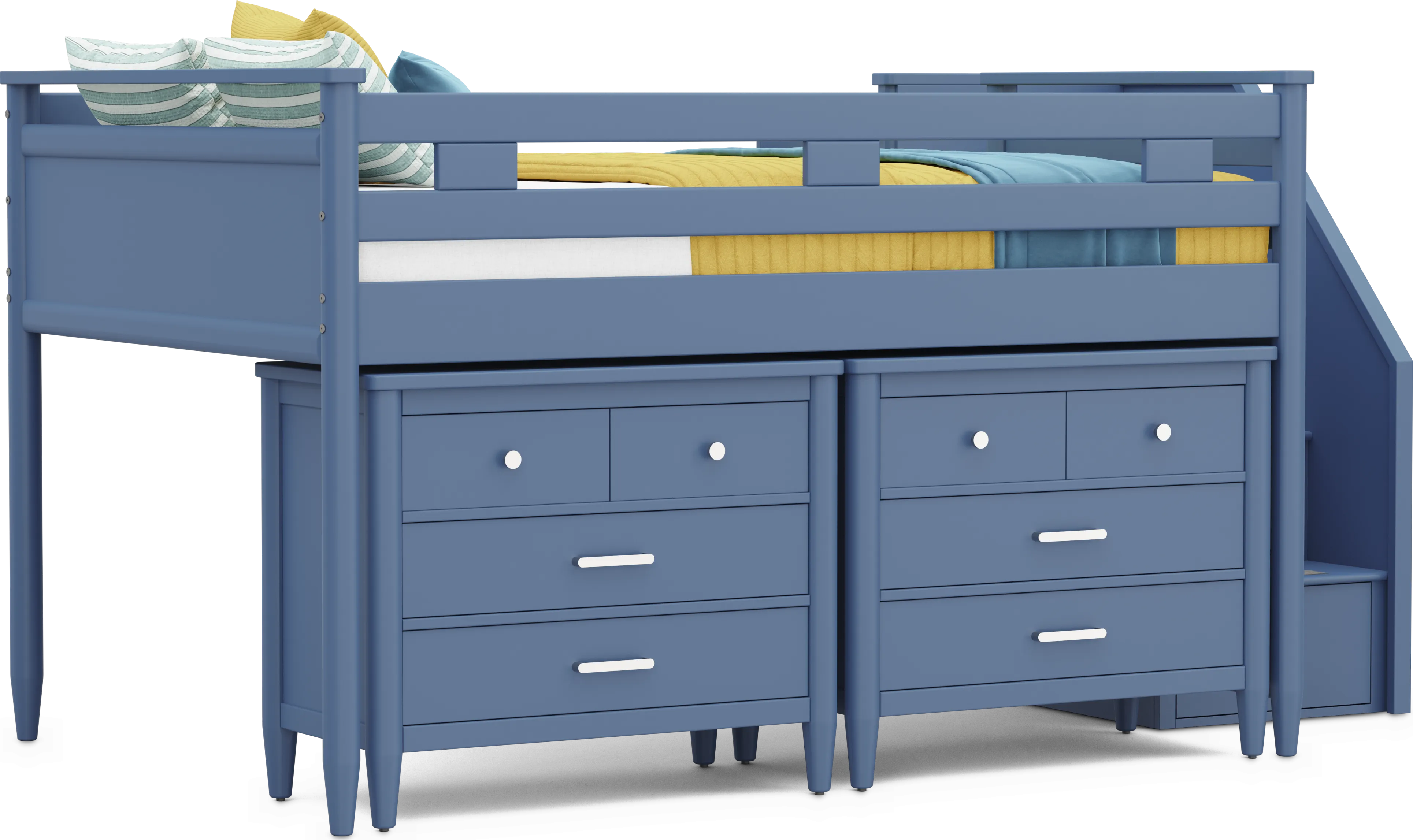 Kids Modern Colors Slate Blue Full Step Loft with Loft Chests - Thumbnail - Image 1