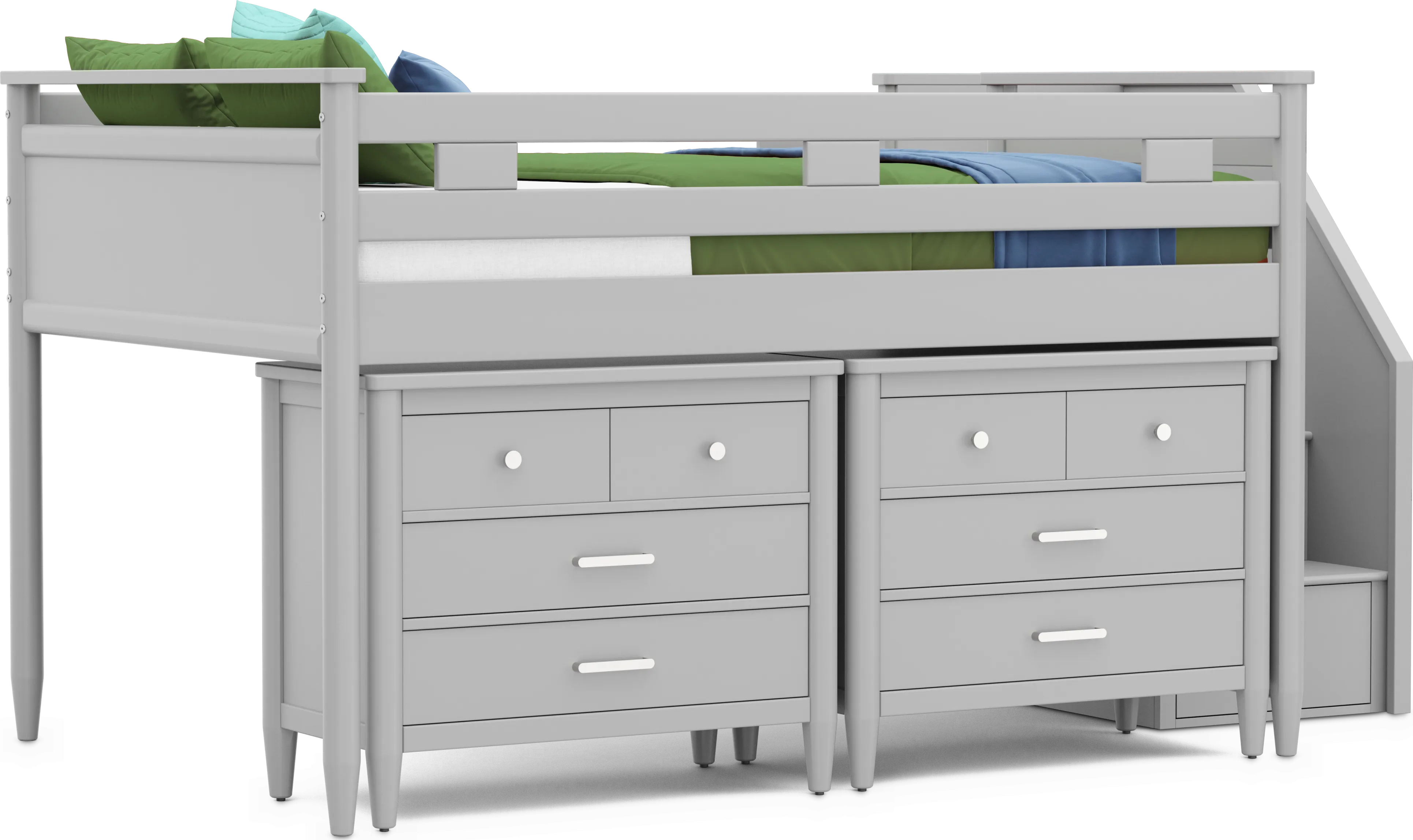 Kids Modern Colors Light Gray Full Step Loft with Loft Chests - Thumbnail - Image 1