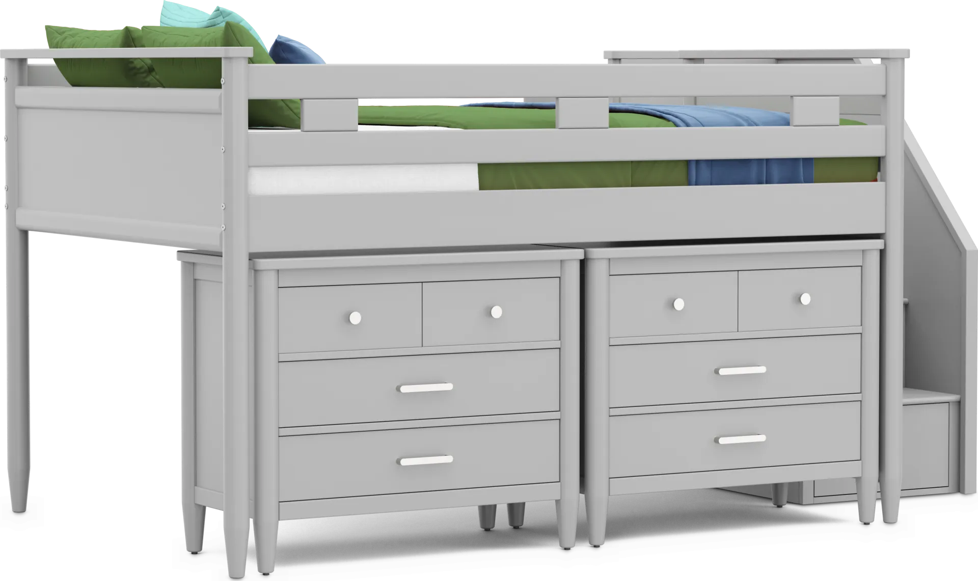 Kids Modern Colors Light Gray Full Step Loft with Loft Chests - Image 2