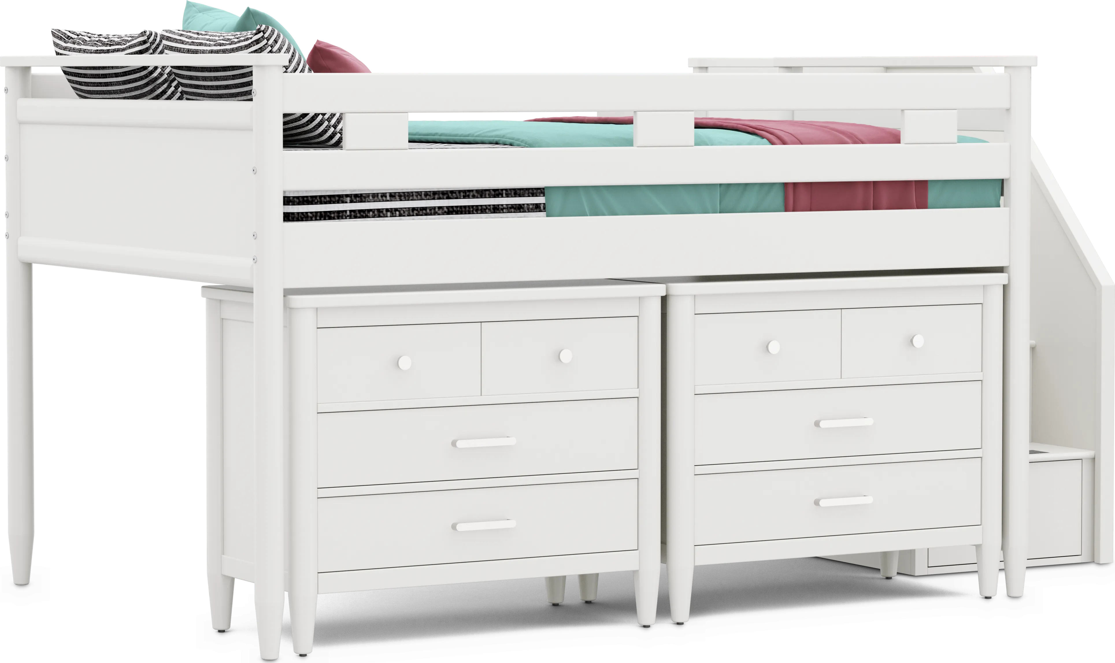 Kids Modern Colors White Full Step Loft with Loft Chests - Thumbnail - Image 1