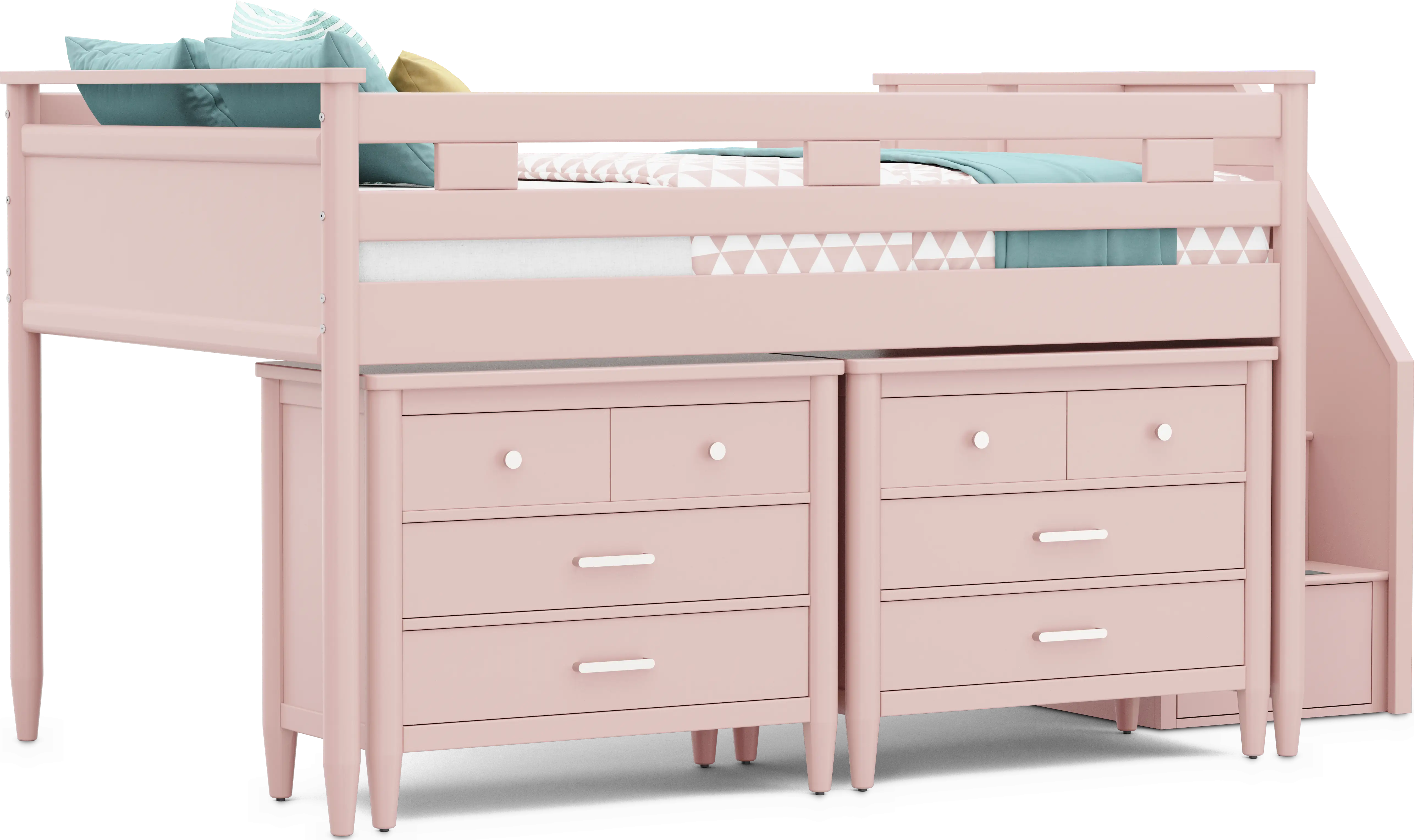 Kids Modern Colors Pink Full Step Loft with Loft Chests - Thumbnail - Image 1