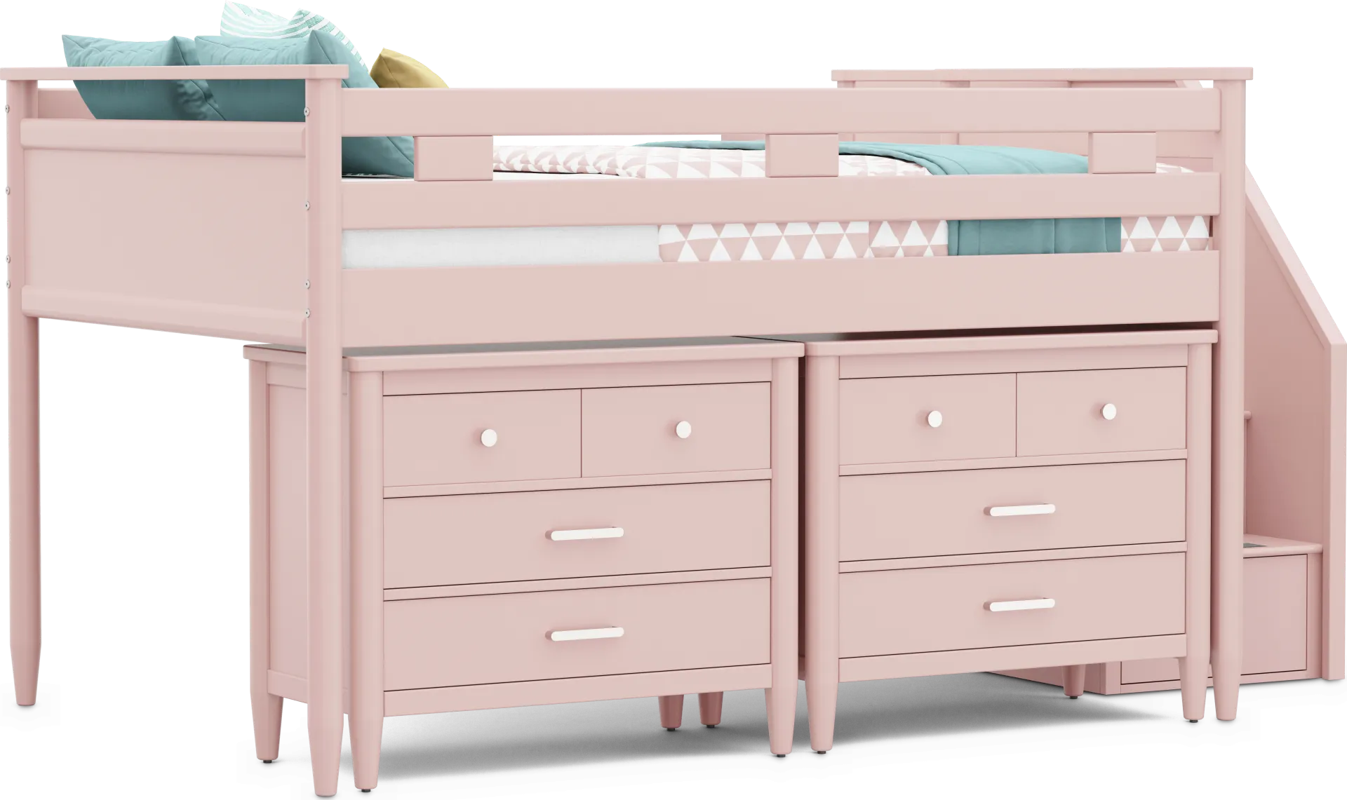 Kids Modern Colors Pink Full Step Loft with Loft Chests - Image 1