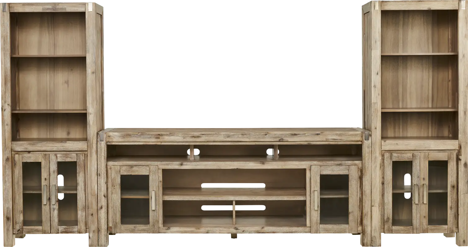 Hidden Springs II Natural 3 Pc Wall Unit with 80 in. Console
