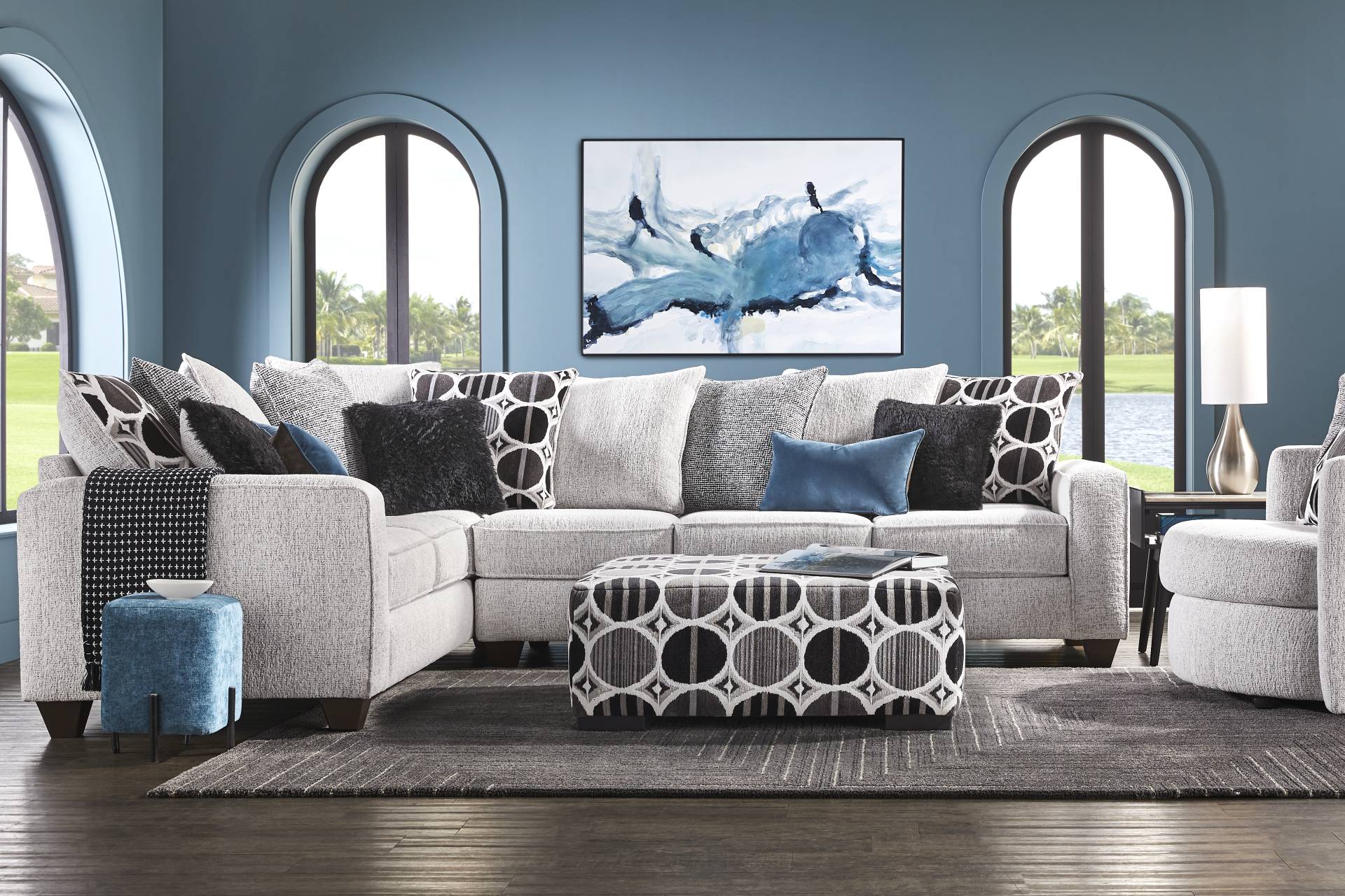 Benton Place Gray 3 Pc Sectional Living Room full room