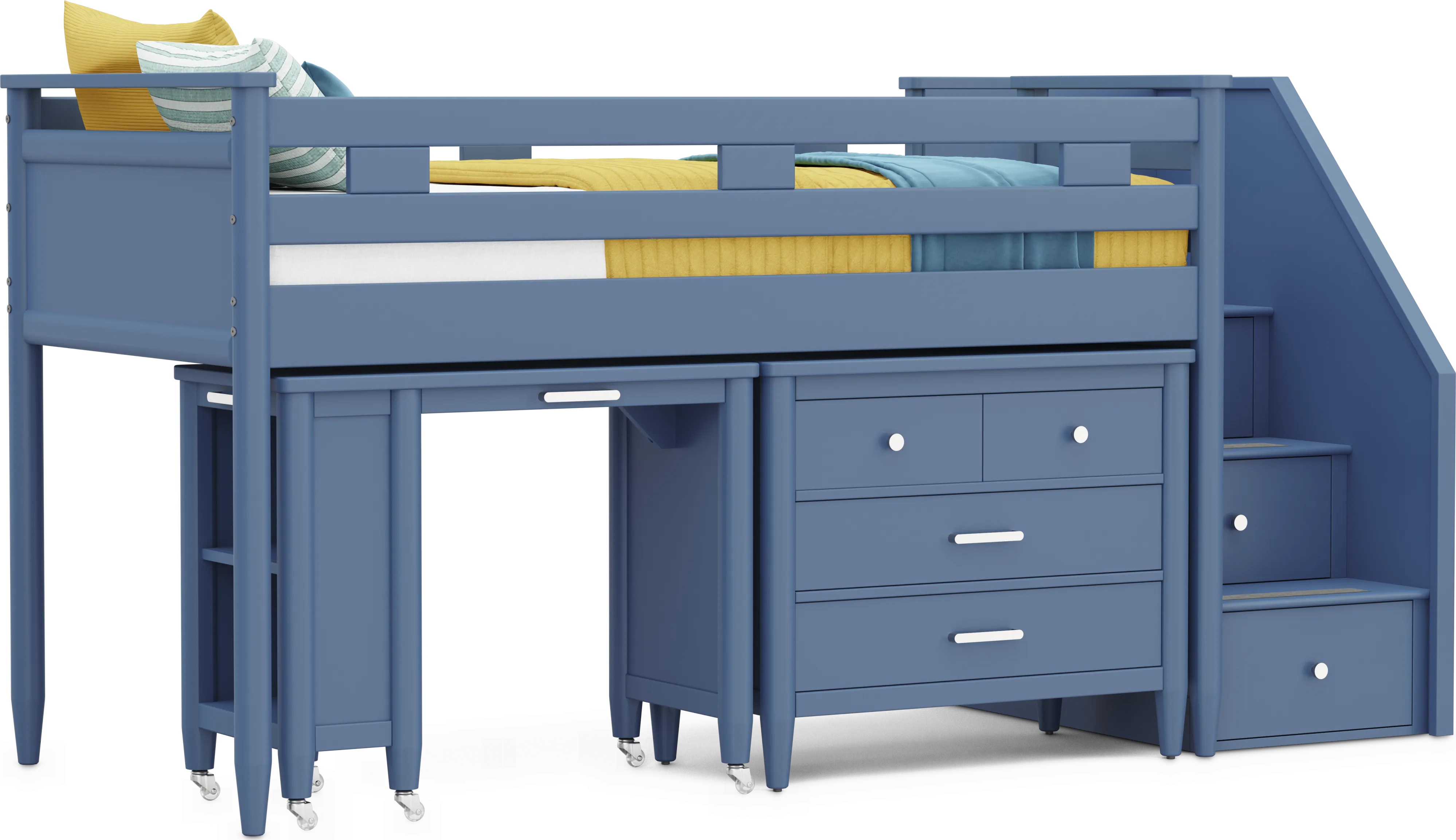 Kids Modern Colors Slate Blue Twin Step Loft with Loft Chest and Desk - Thumbnail - Image 1