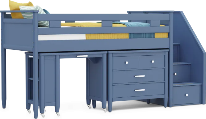 Kids Modern Colors Slate Blue Twin Step Loft with Loft Chest and Desk