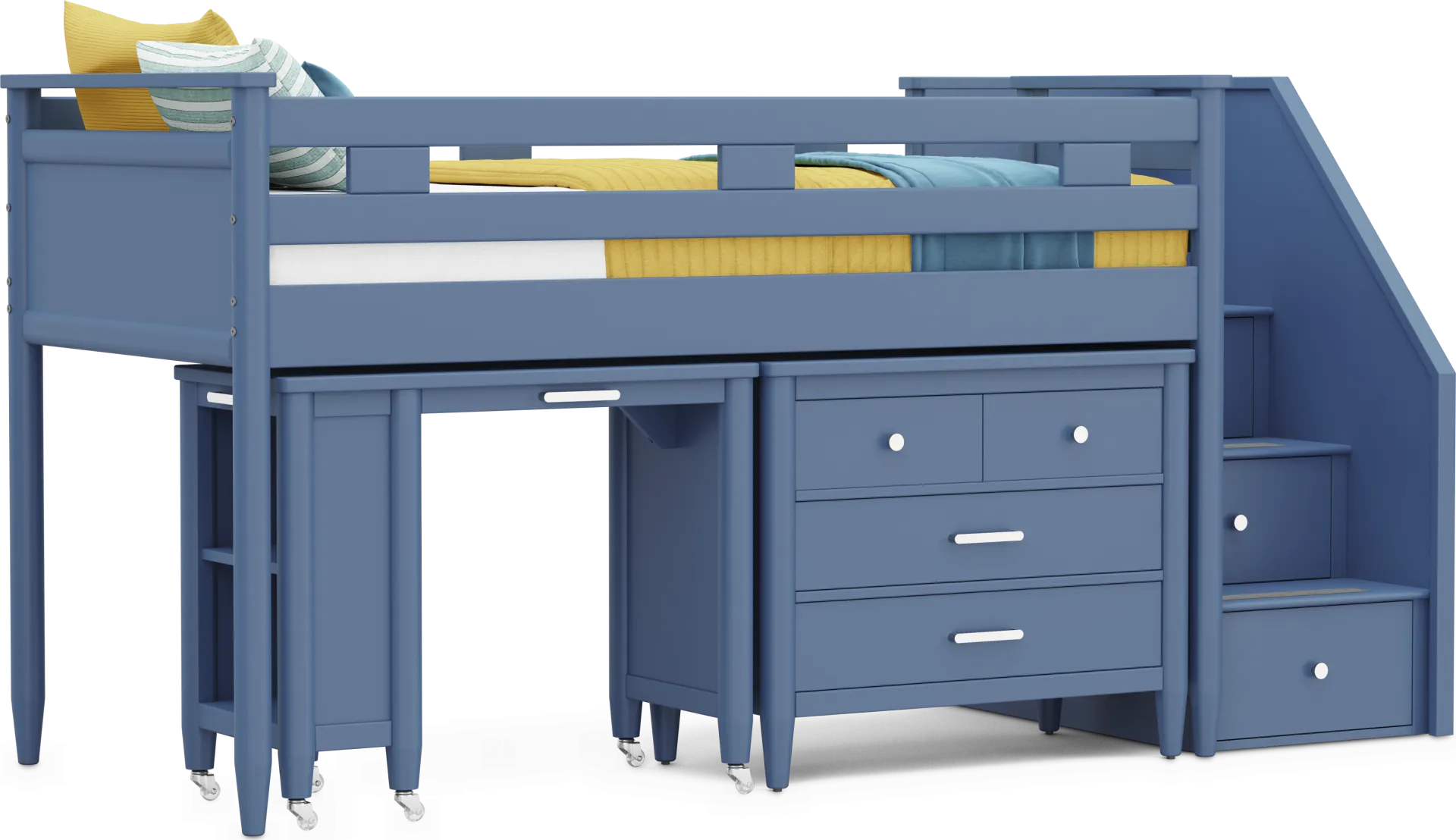 Kids Modern Colors Slate Blue Twin Step Loft with Loft Chest and Desk - Image 1