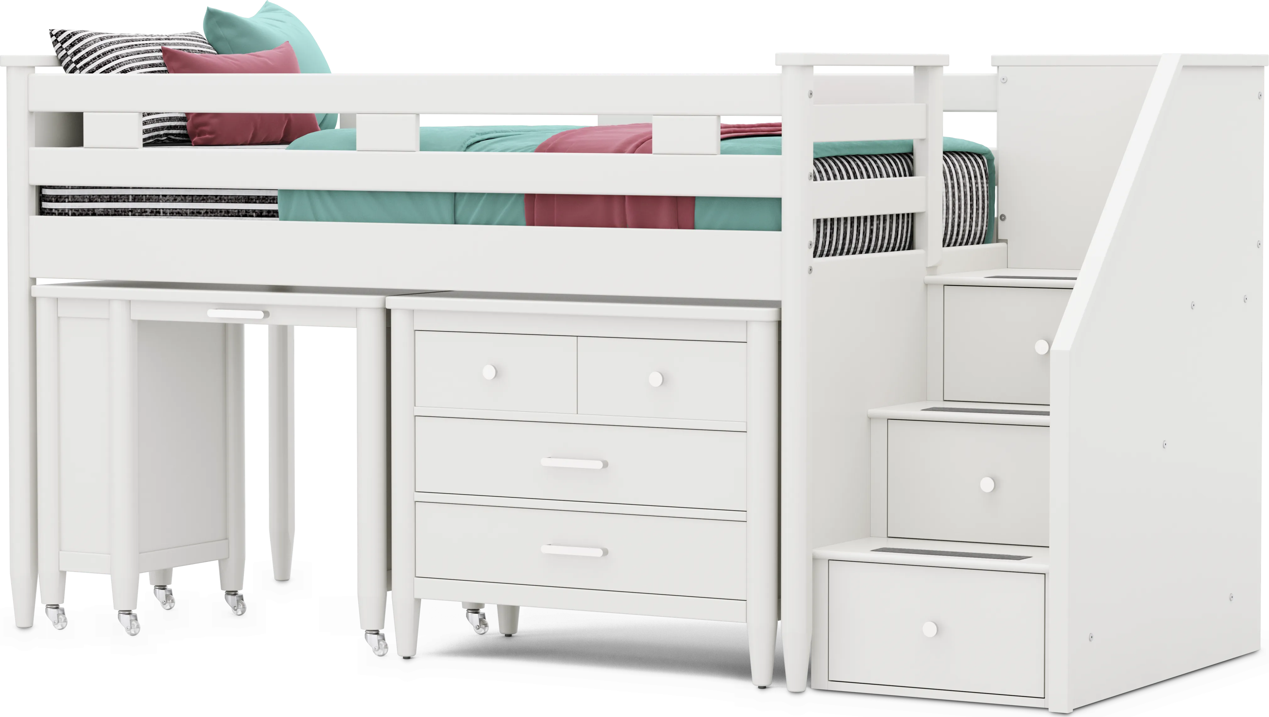 Kids Modern Colors White Twin Step Loft with Loft Chest and Desk - Thumbnail - Image 1