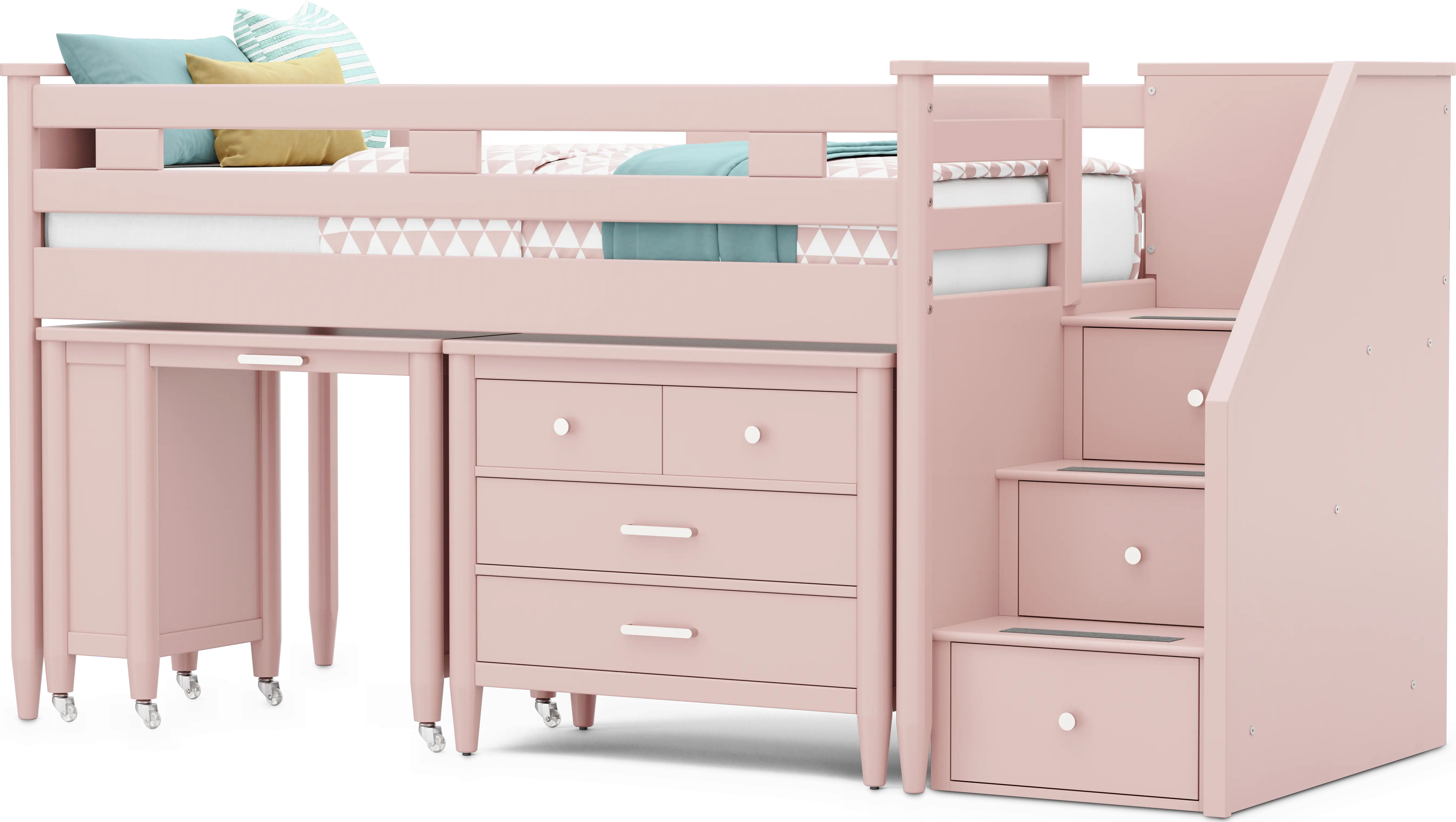 Kids Modern Colors Pink Twin Step Loft with Loft Chest and Desk - Thumbnail - Image 1