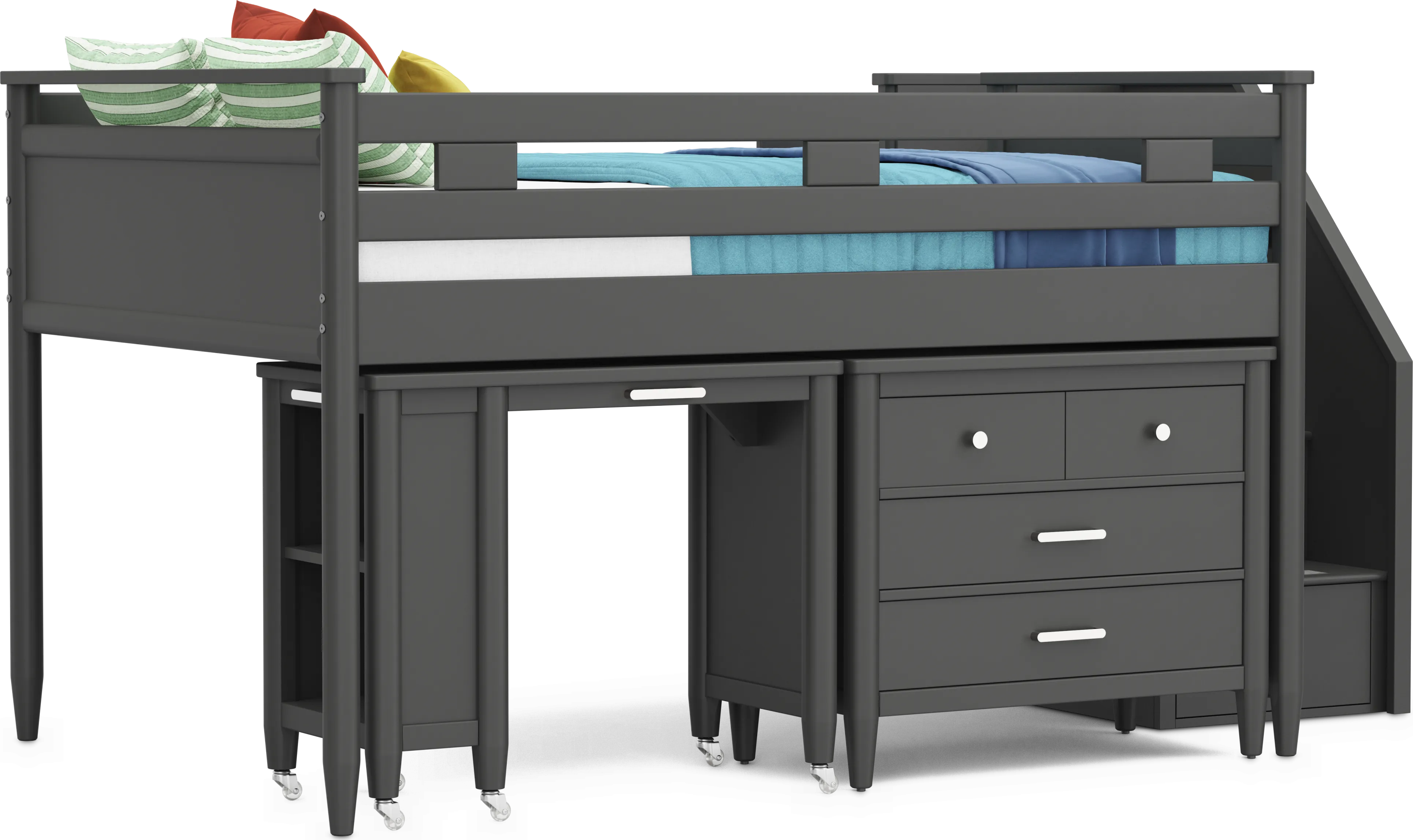 Kids Modern Colors Iron Ore Full Step Loft with Loft Chest and Desk - Thumbnail - Image 1