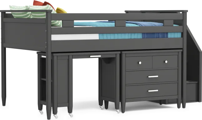 Kids Modern Colors Iron Ore Full Step Loft with Loft Chest and Desk