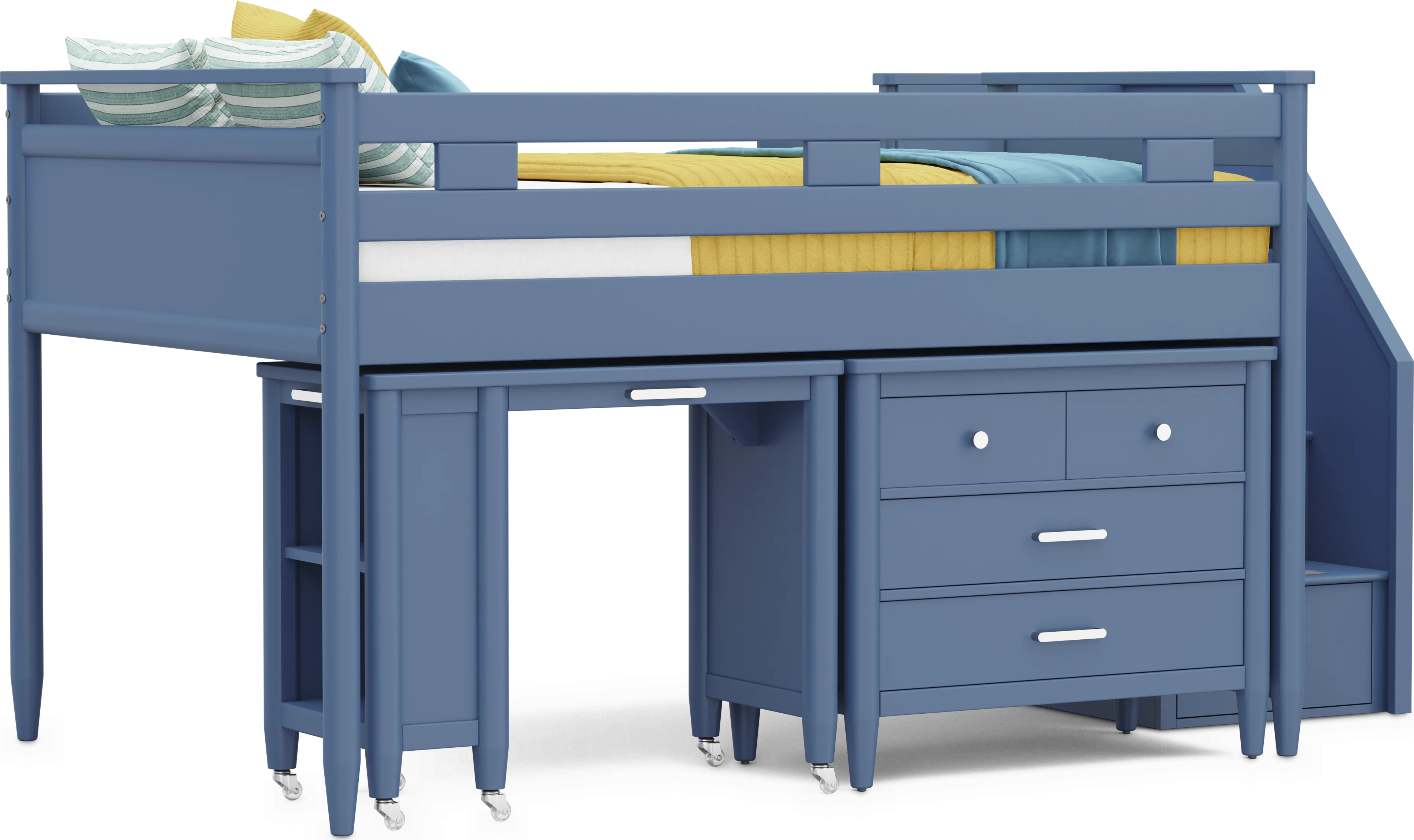 Kids Modern Colors Slate Blue Full Step Loft with Loft Chest and Desk - Thumbnail - Image 1
