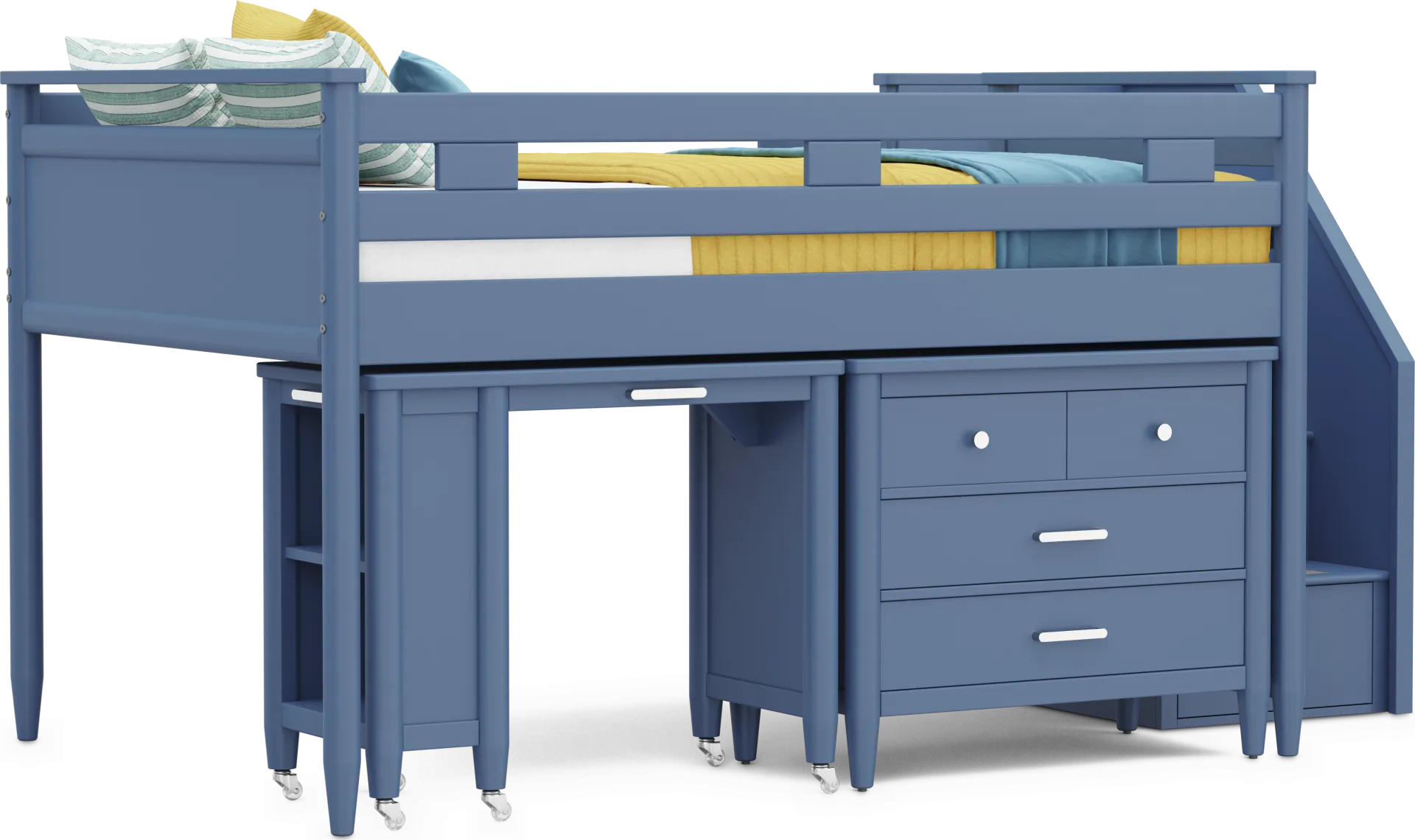 Kids Modern Colors Slate Blue Full Step Loft with Loft Chest and Desk - Image 1
