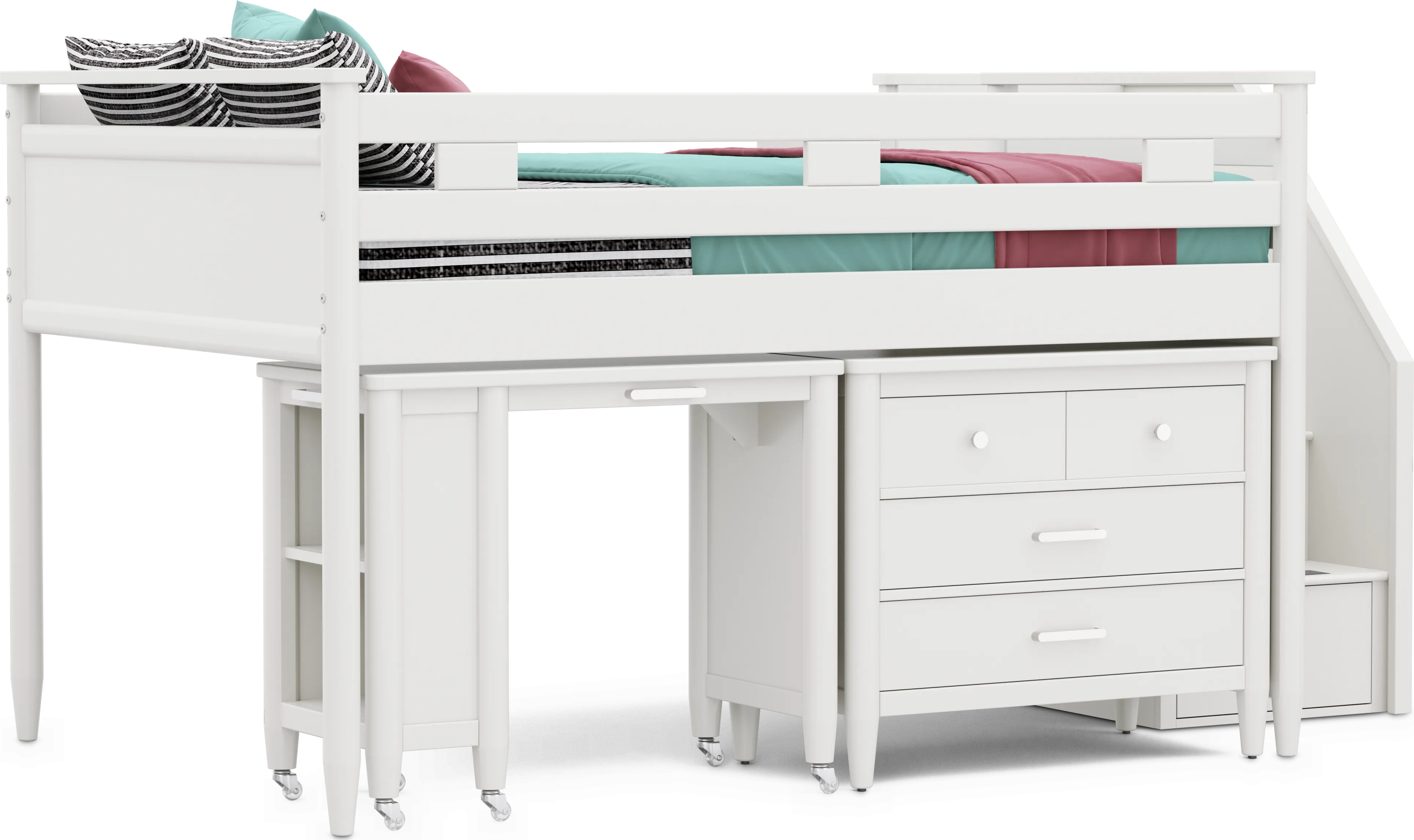 Kids Modern Colors White Full Step Loft with Loft Chest and Desk - Thumbnail - Image 1