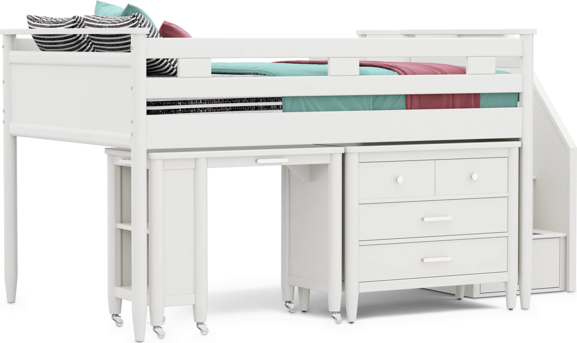 Kids Modern Colors White Full Step Loft with Loft Chest and Desk - Image 2