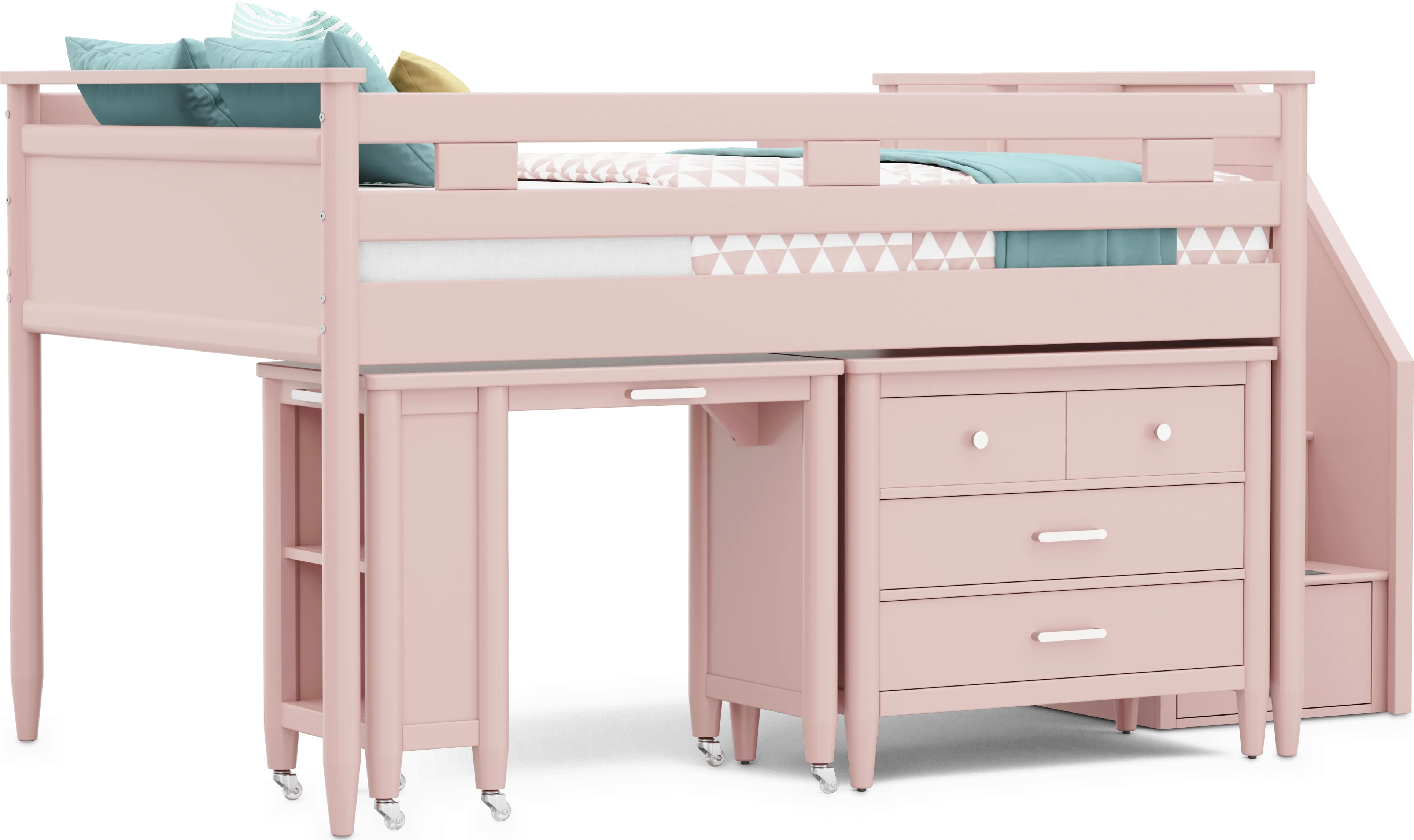 Kids Modern Colors Pink Full Step Loft with Loft Chest and Desk - Thumbnail - Image 1
