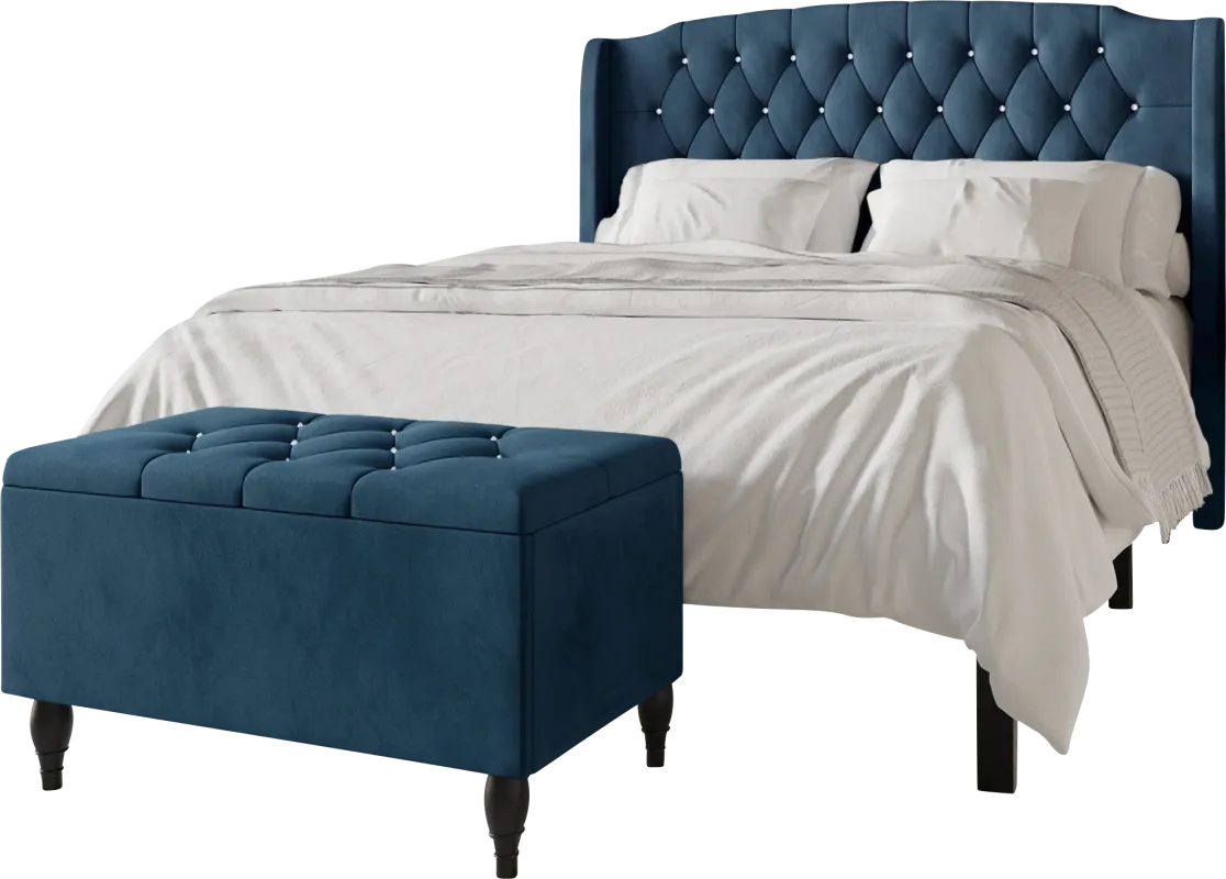 Malachi Blue King Bed with Storage