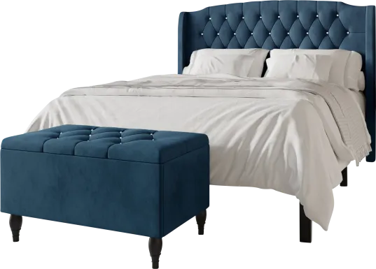 Malachi Blue King Bed with Storage