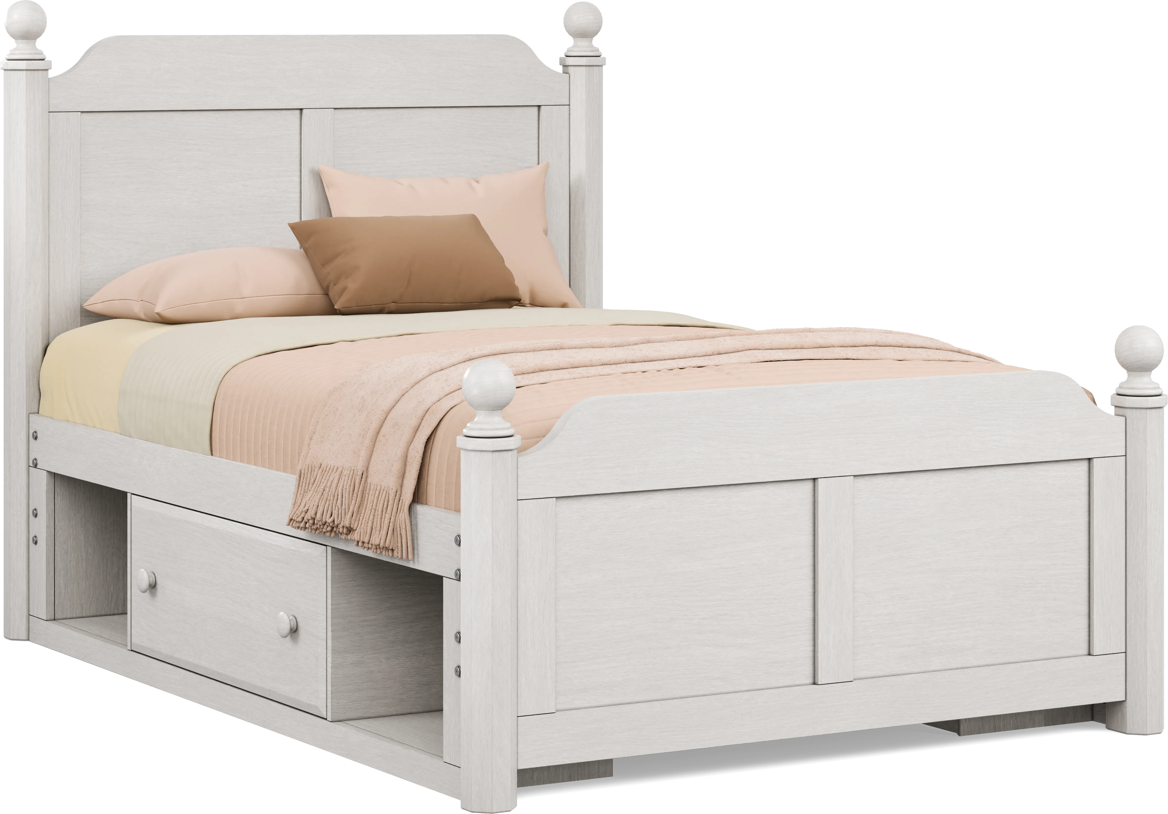 Kids South Bend Washed White Full Poster Bed with 2 Storage Side Rails - Thumbnail - Image 1