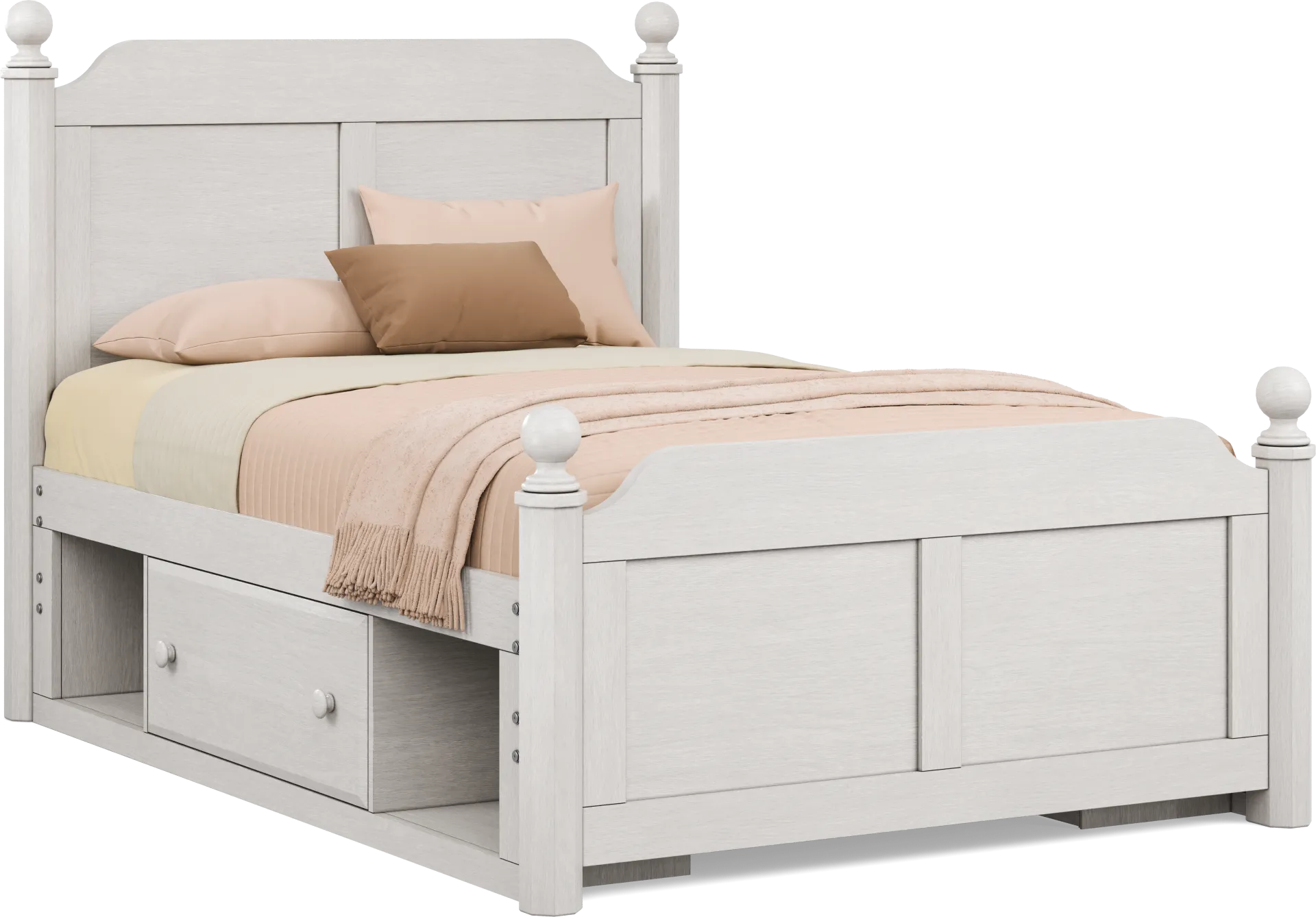 Kids South Bend Washed White Full Poster Bed with 2 Storage Side Rails - Image 1