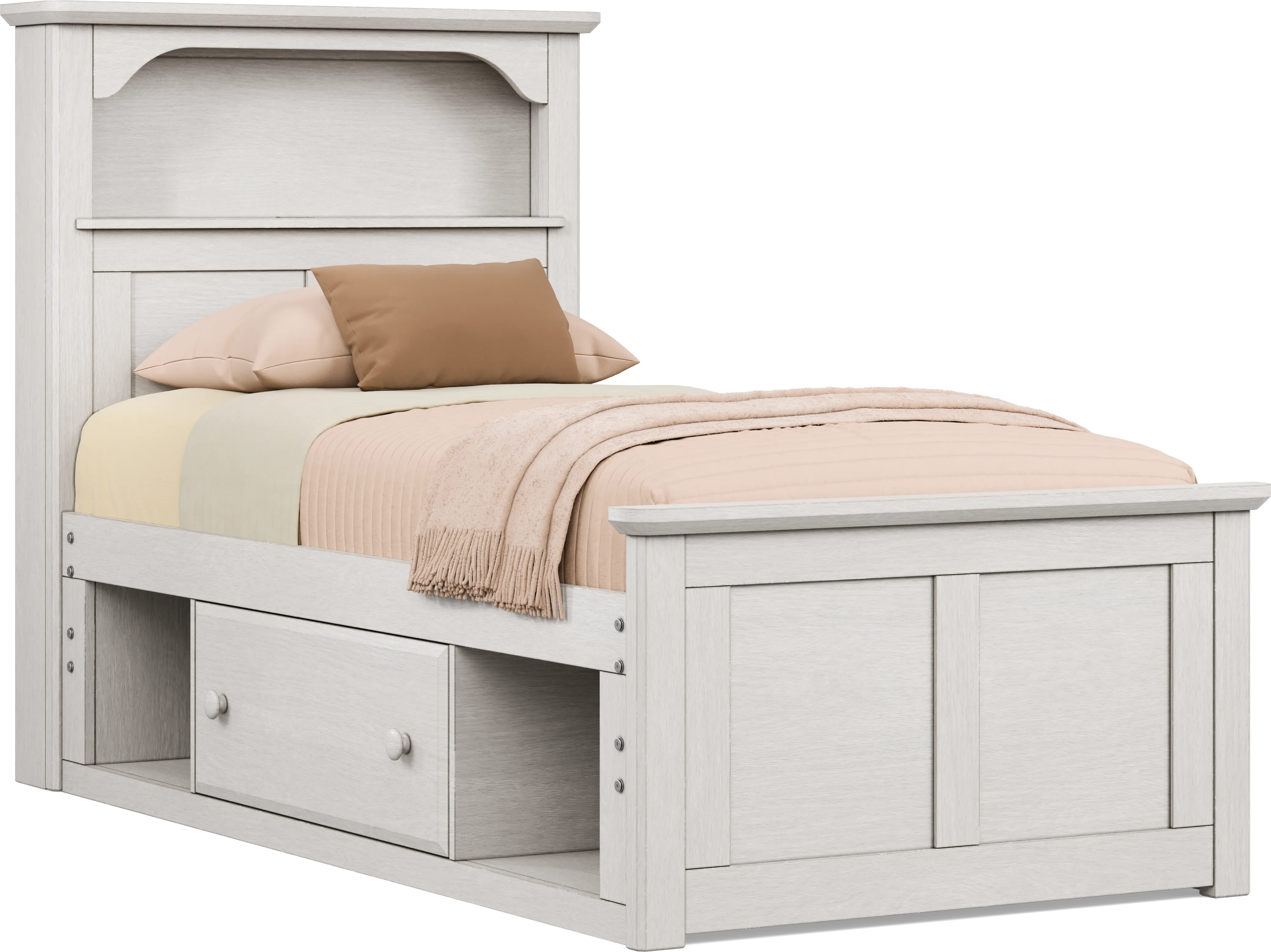 Kids South Bend Washed White Twin Bookcase Bed with 2 Storage Side Rails - Thumbnail - Image 1