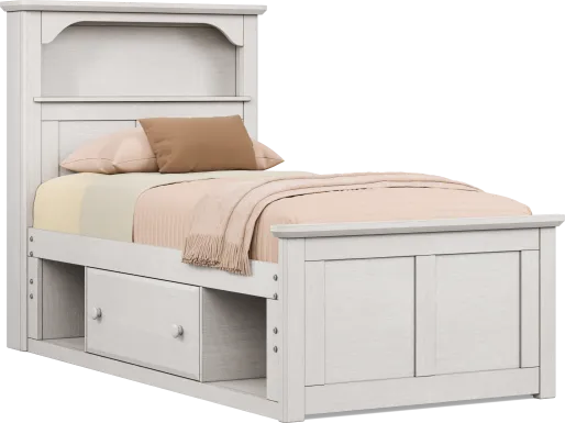 Kids South Bend Washed White Twin Bookcase Bed with 2 Storage Side Rails