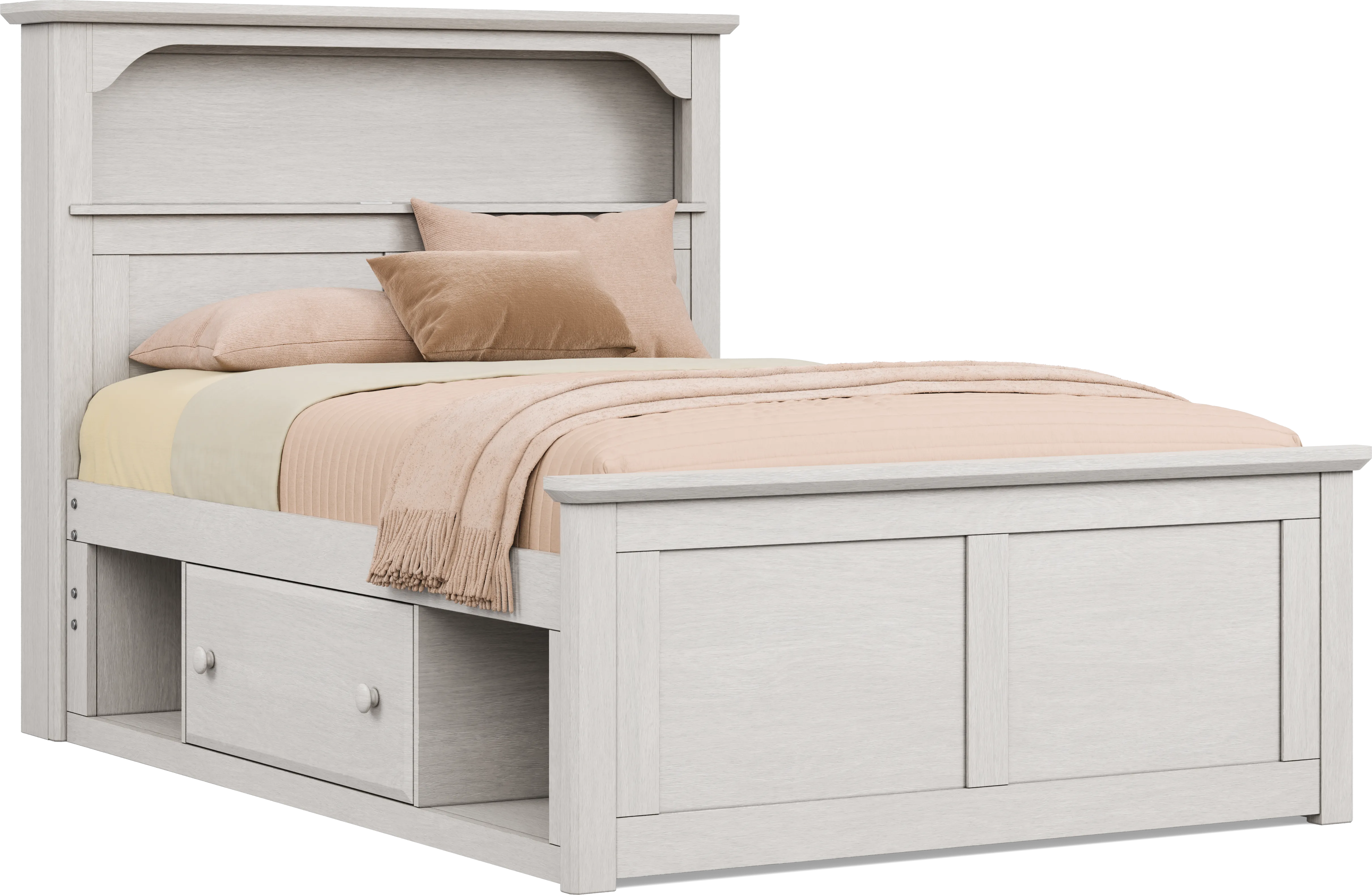 Kids South Bend Washed White Full Bookcase Bed with 2 Storage Side Rails - Thumbnail - Image 1