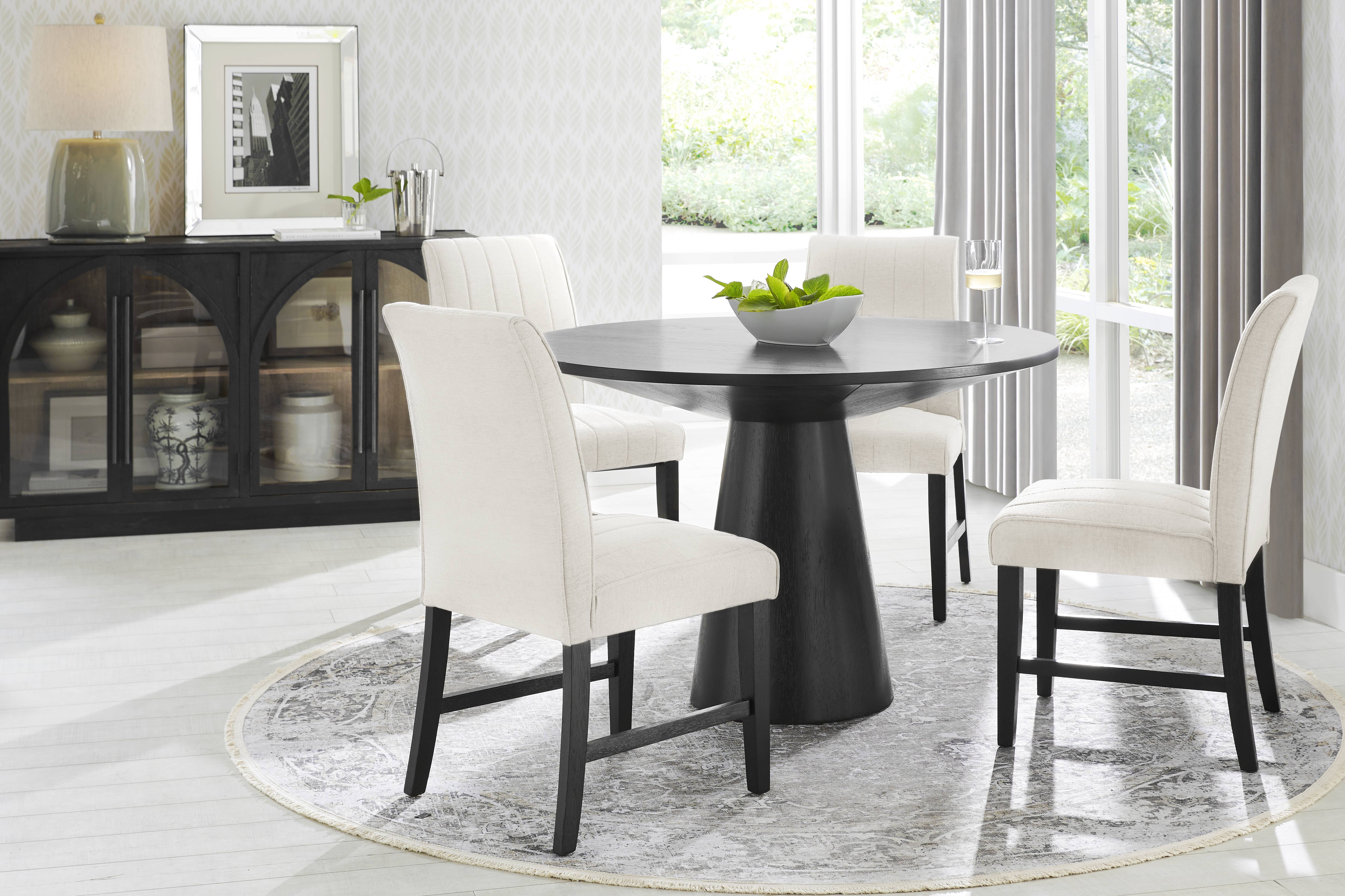 Kendall Black 5 Pc 48" Round Dining Room with White Side Chairs - Thumbnail - Image 1