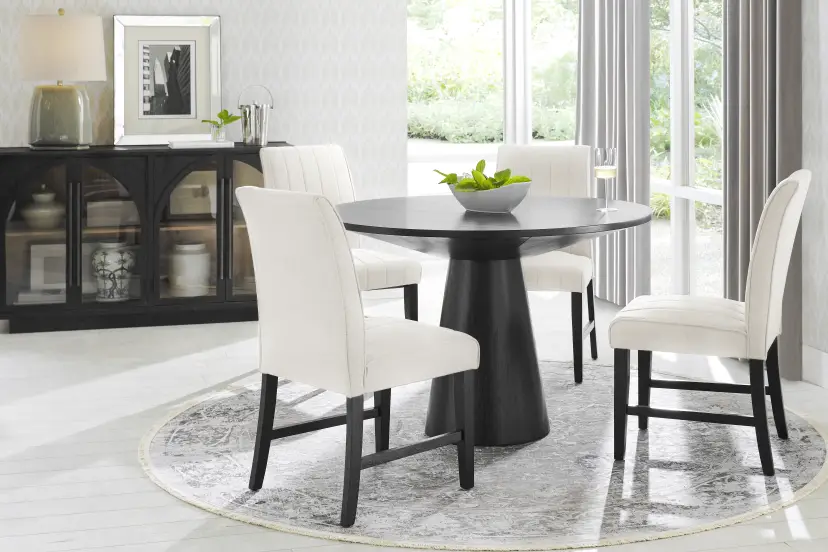 Kendall Black 5 Pc 48" Round Dining Room with White Side Chairs